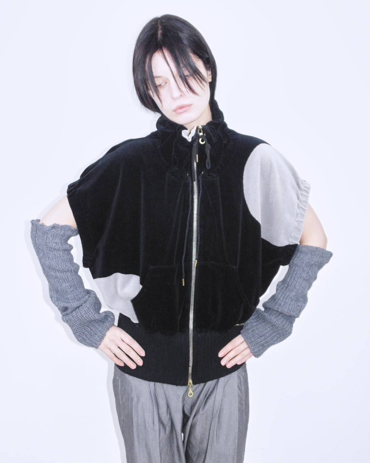 polka dot oversized double zipper top