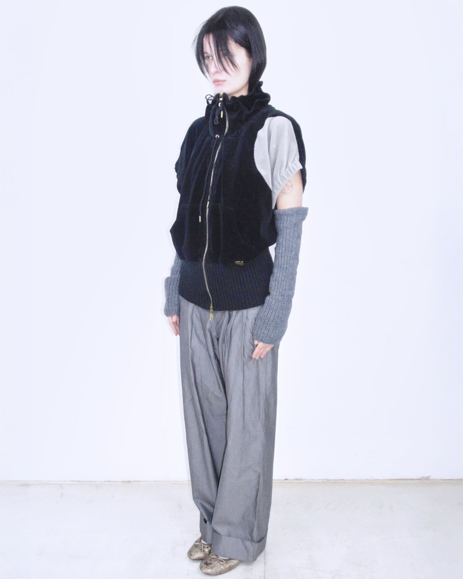 polka dot oversized double zipper top