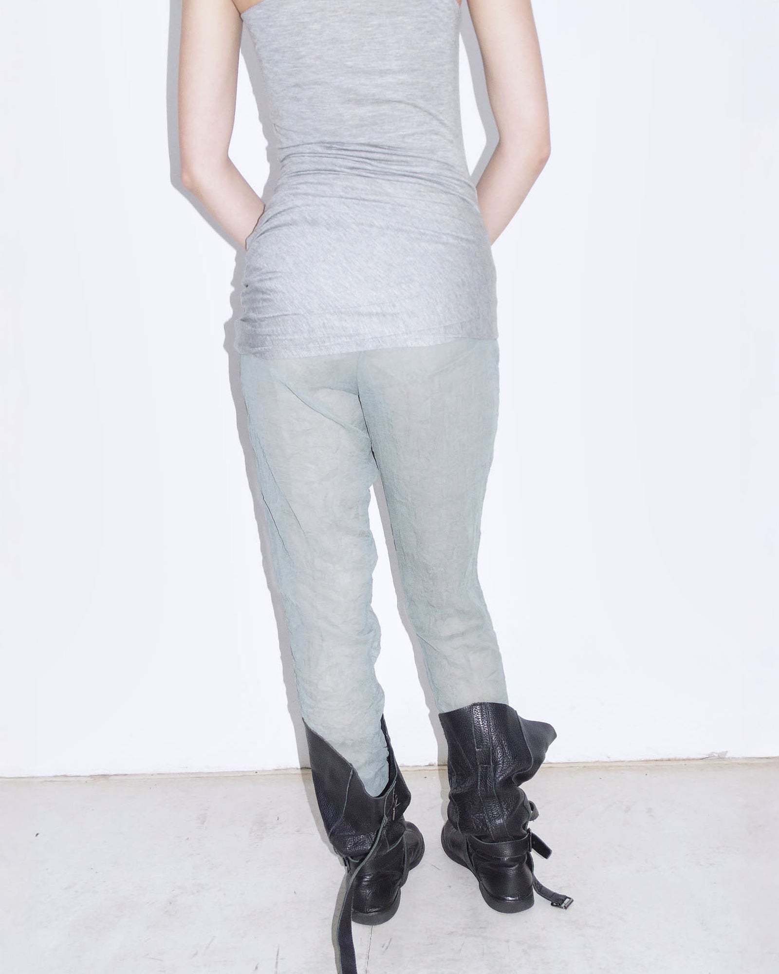 sage green see-through pants