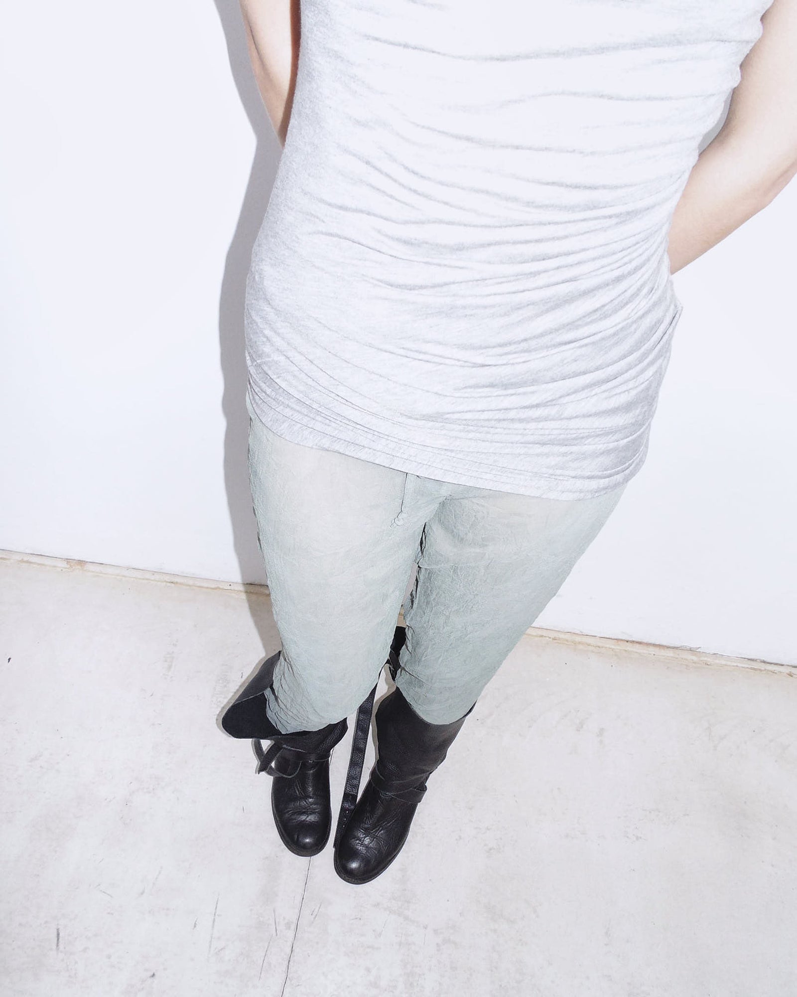 sage green see-through pants