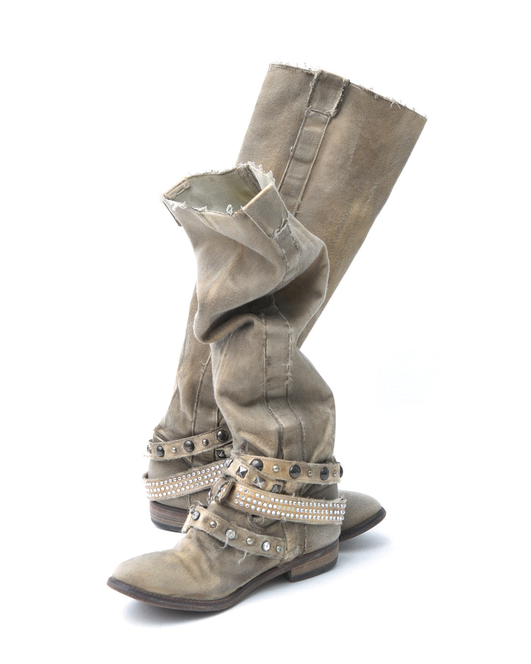 sand canva distressed embellished boots