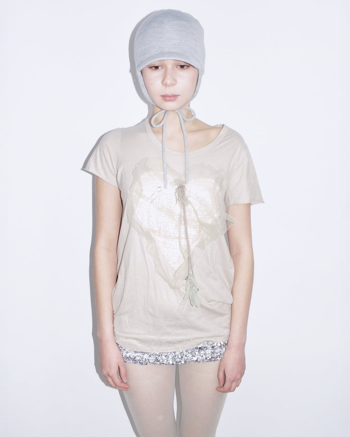 sequins heart nude t-shirt