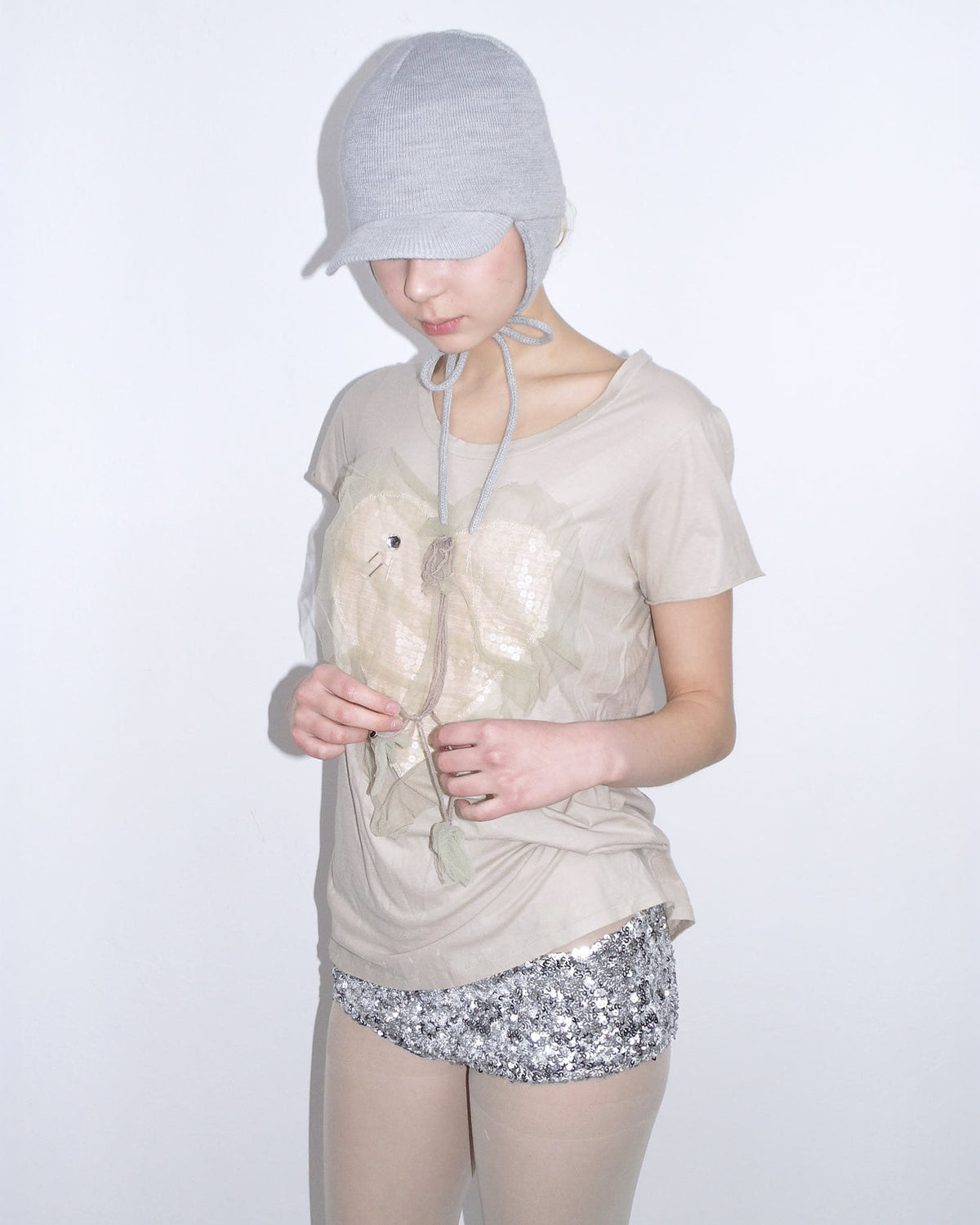 sequins heart nude t-shirt