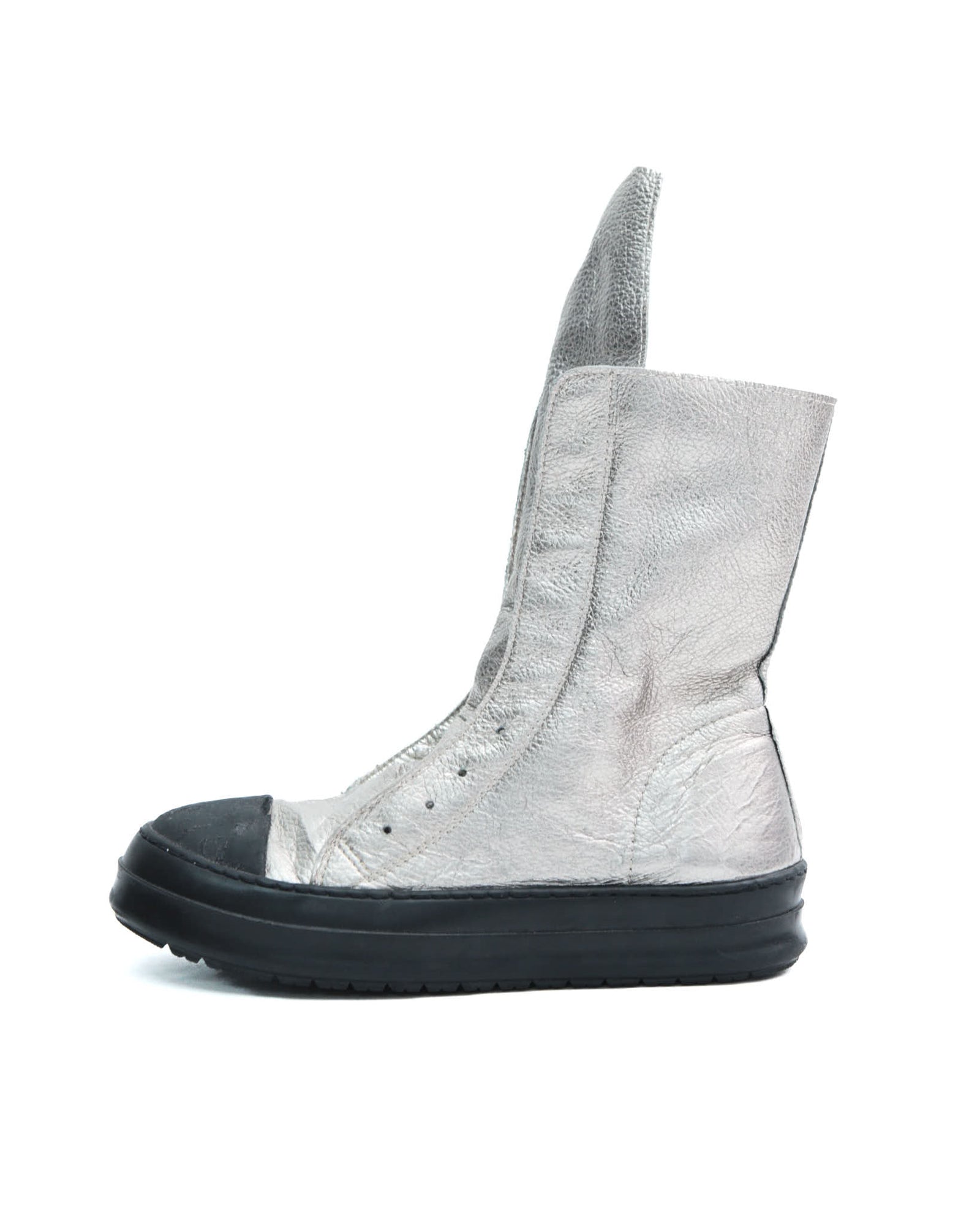 silver metallic leather sneakers
