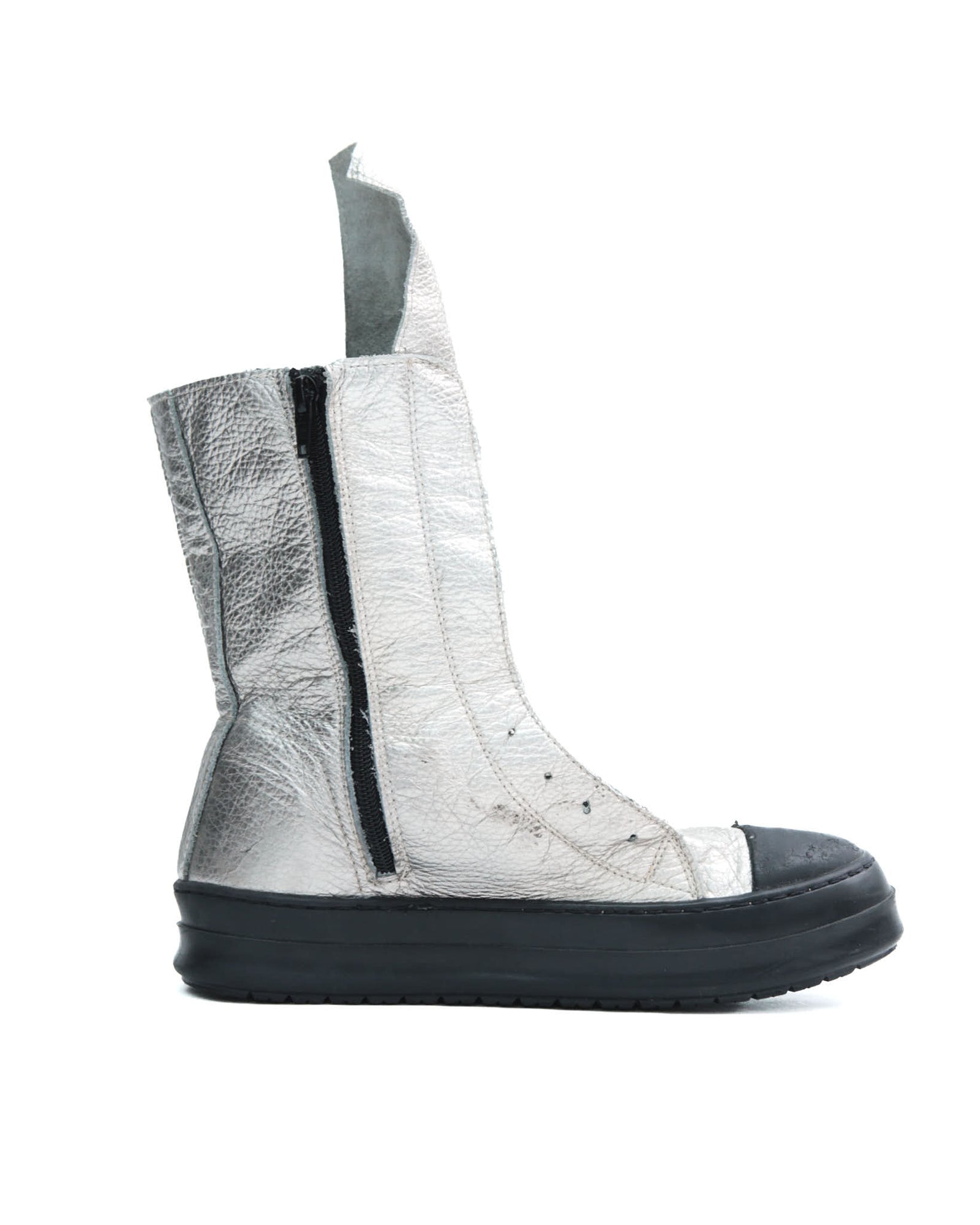 silver metallic leather sneakers