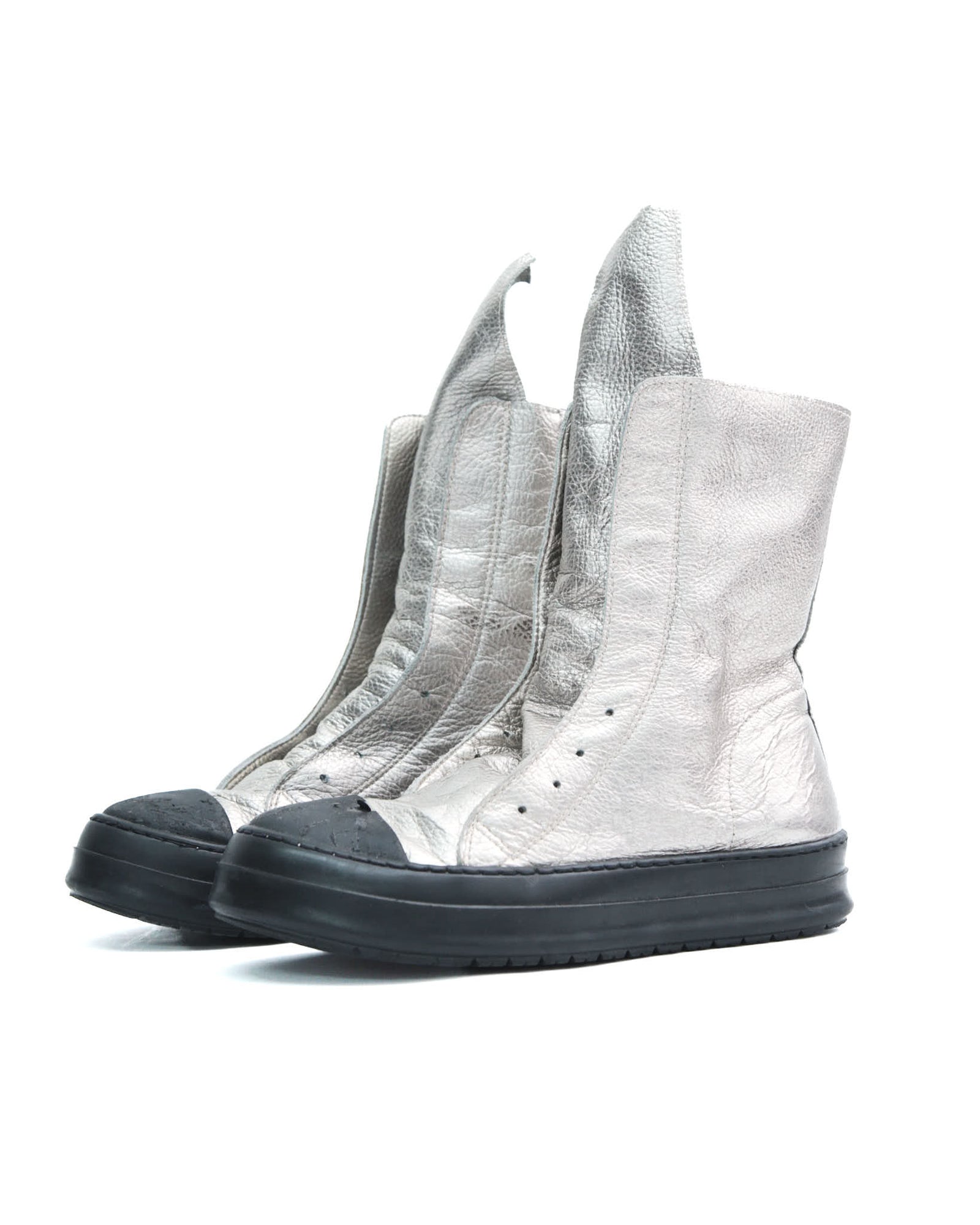 silver metallic leather sneakers