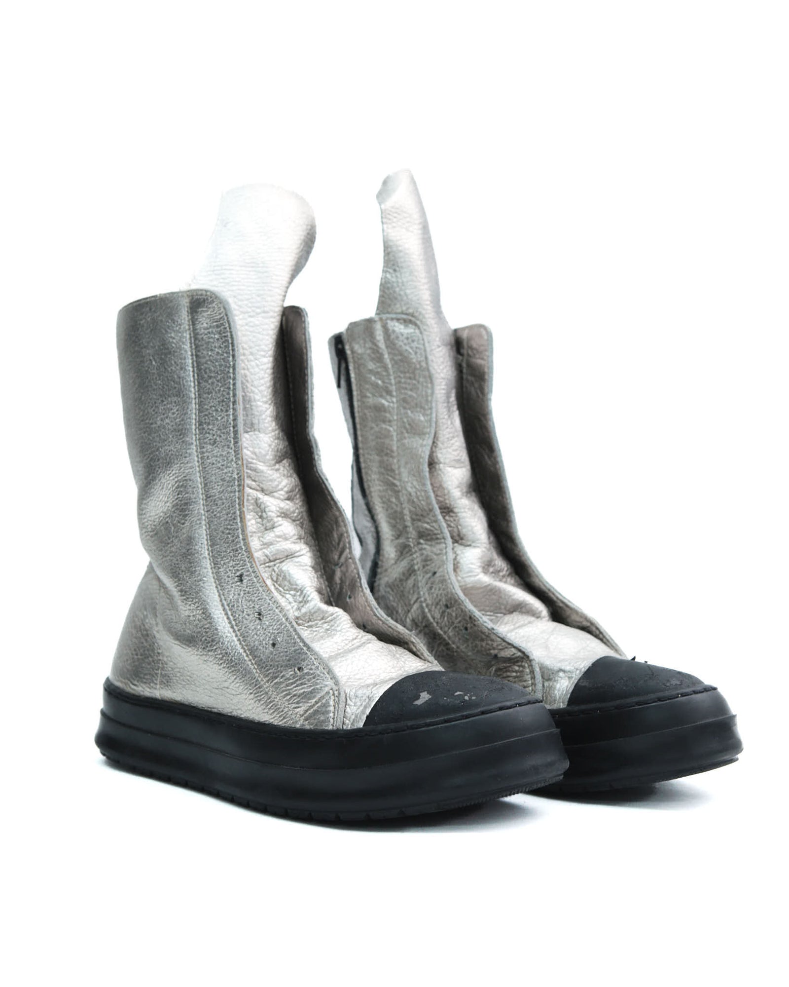 silver metallic leather sneakers
