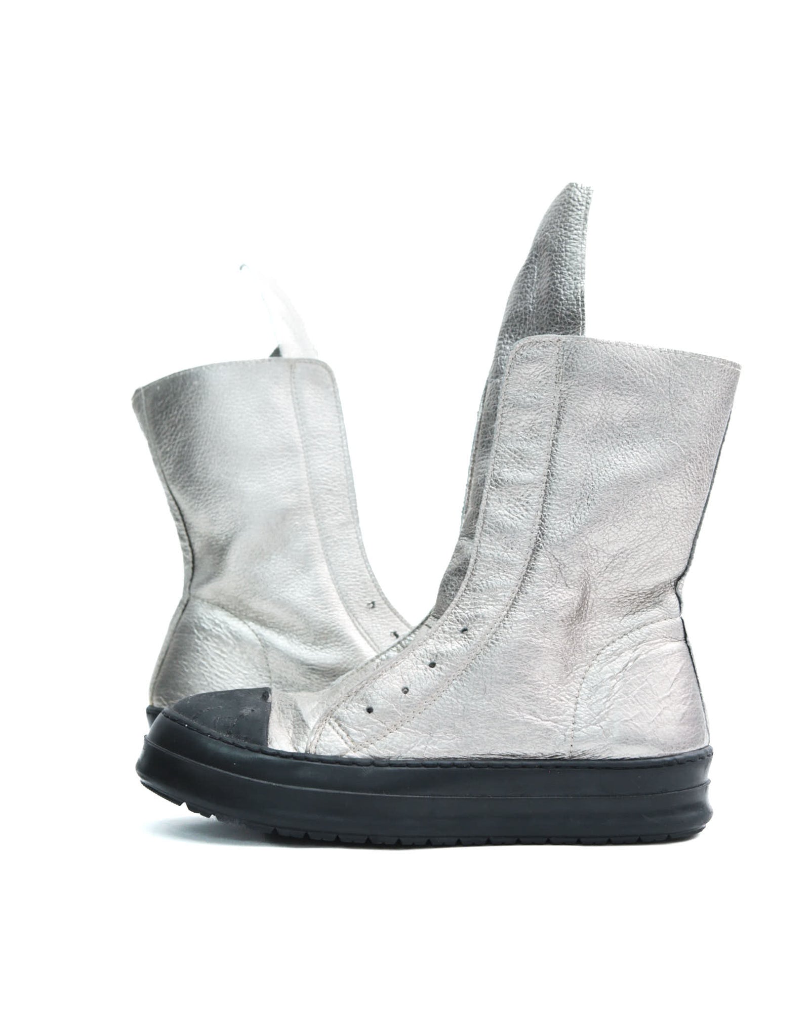 silver metallic leather sneakers