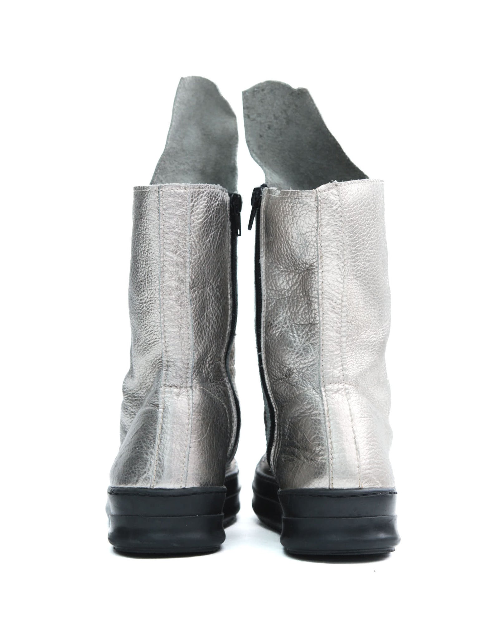 silver metallic leather sneakers