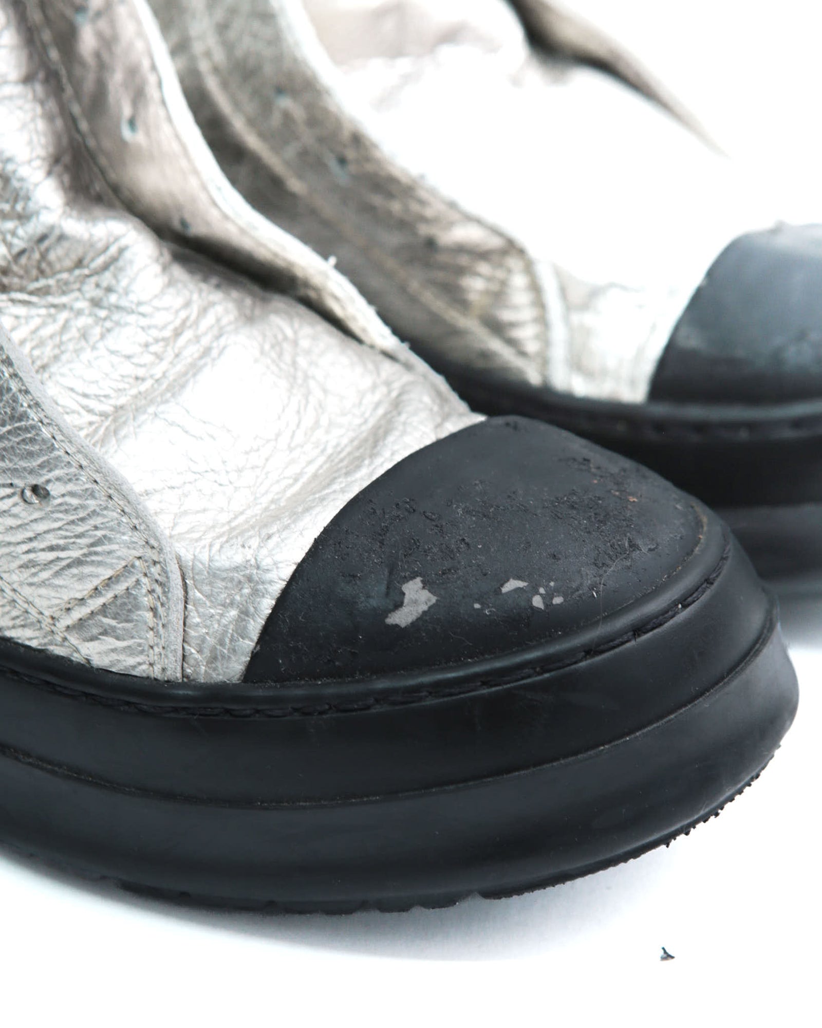 silver metallic leather sneakers