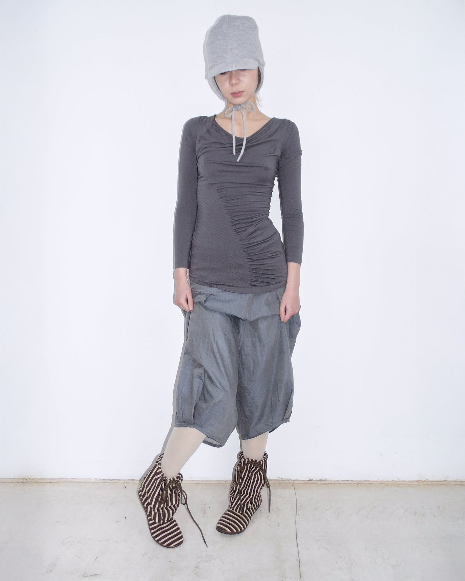 sluchy cotton beige & brown striped boots