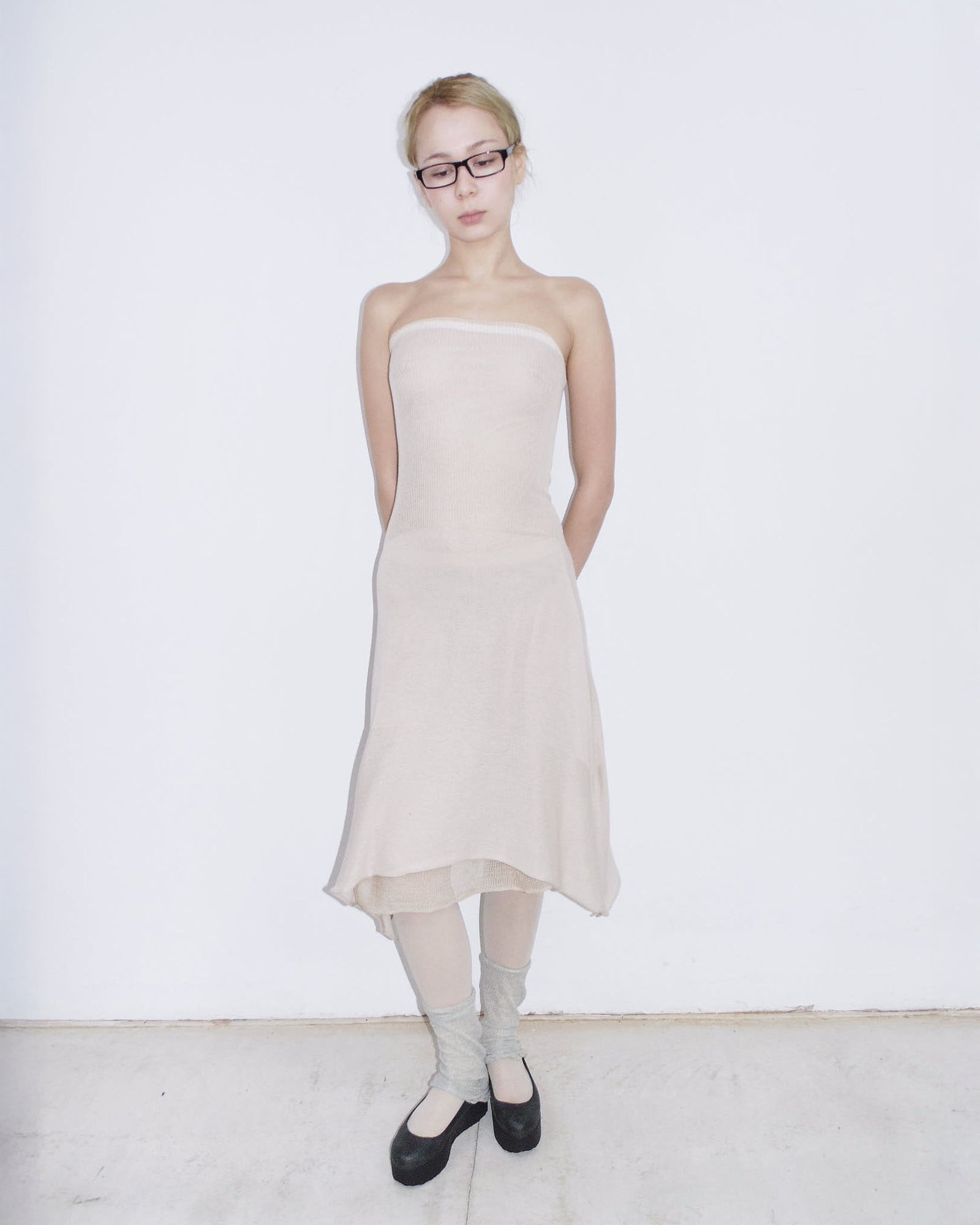 nude ethereal midi dress