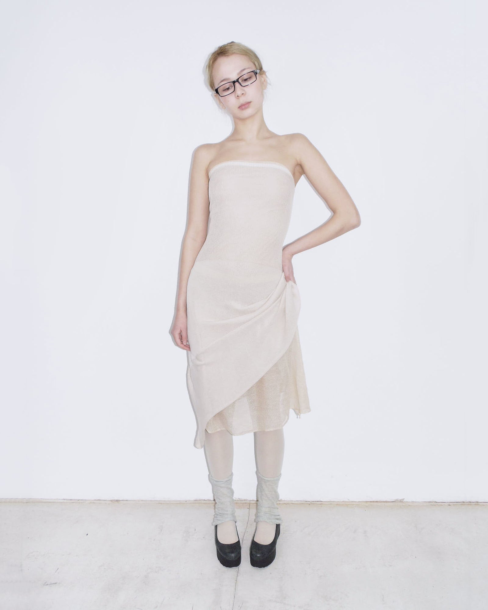 nude ethereal midi dress