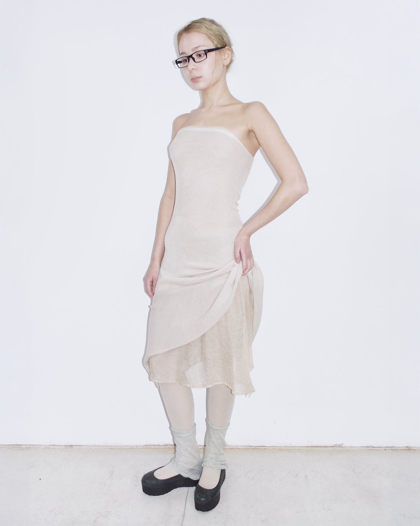 nude ethereal midi dress