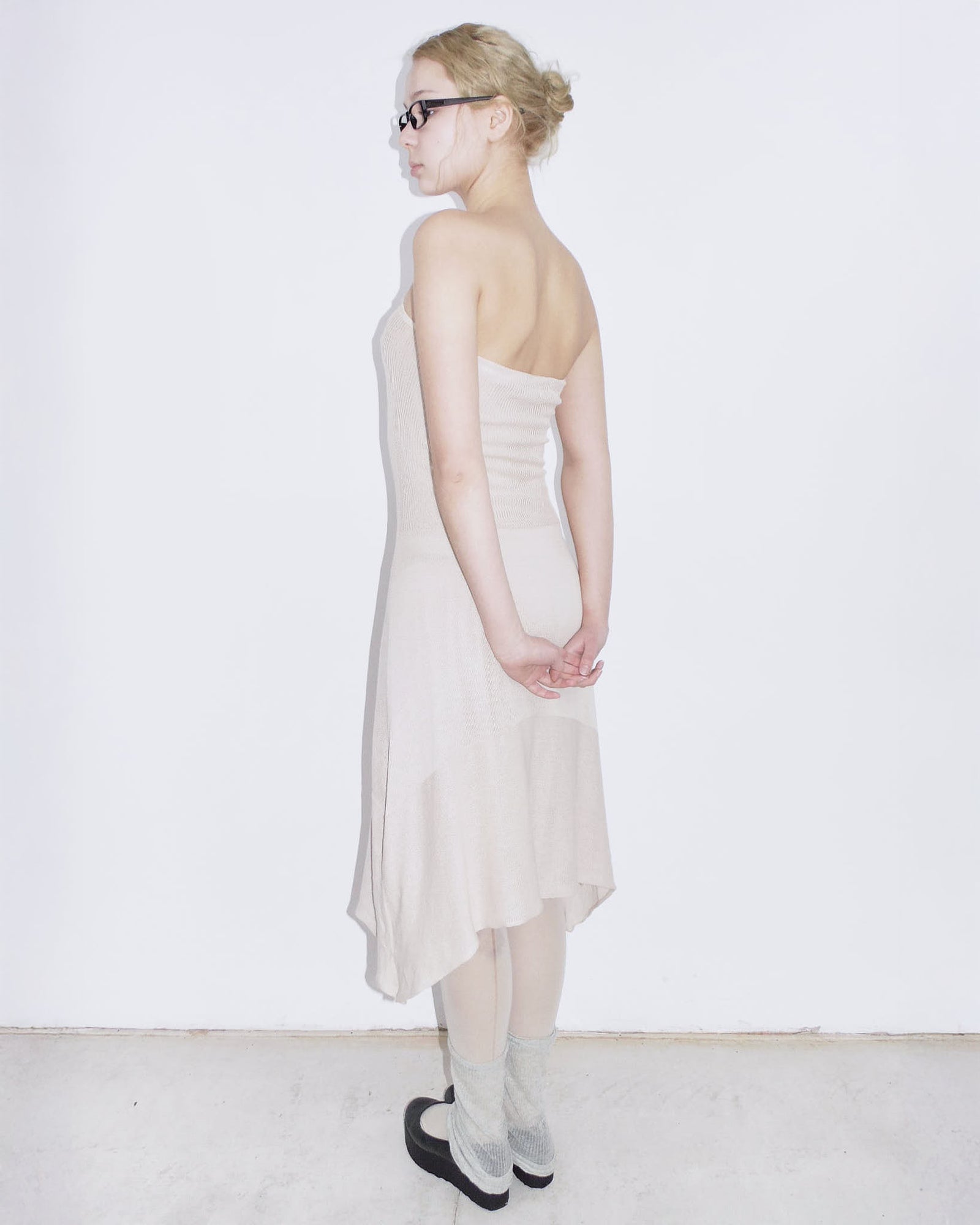 nude ethereal midi dress