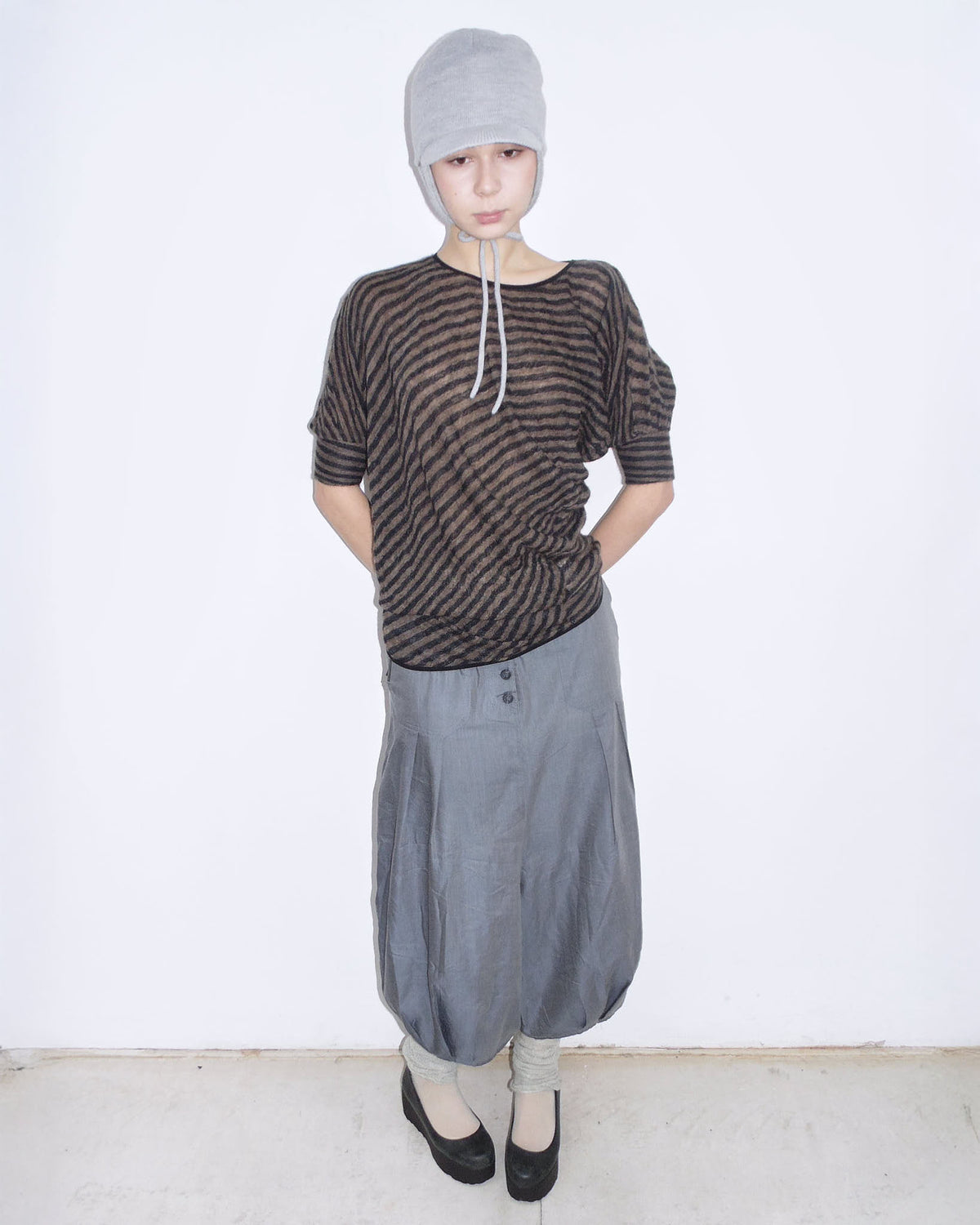 striped brown & black asymmetrical mohair top