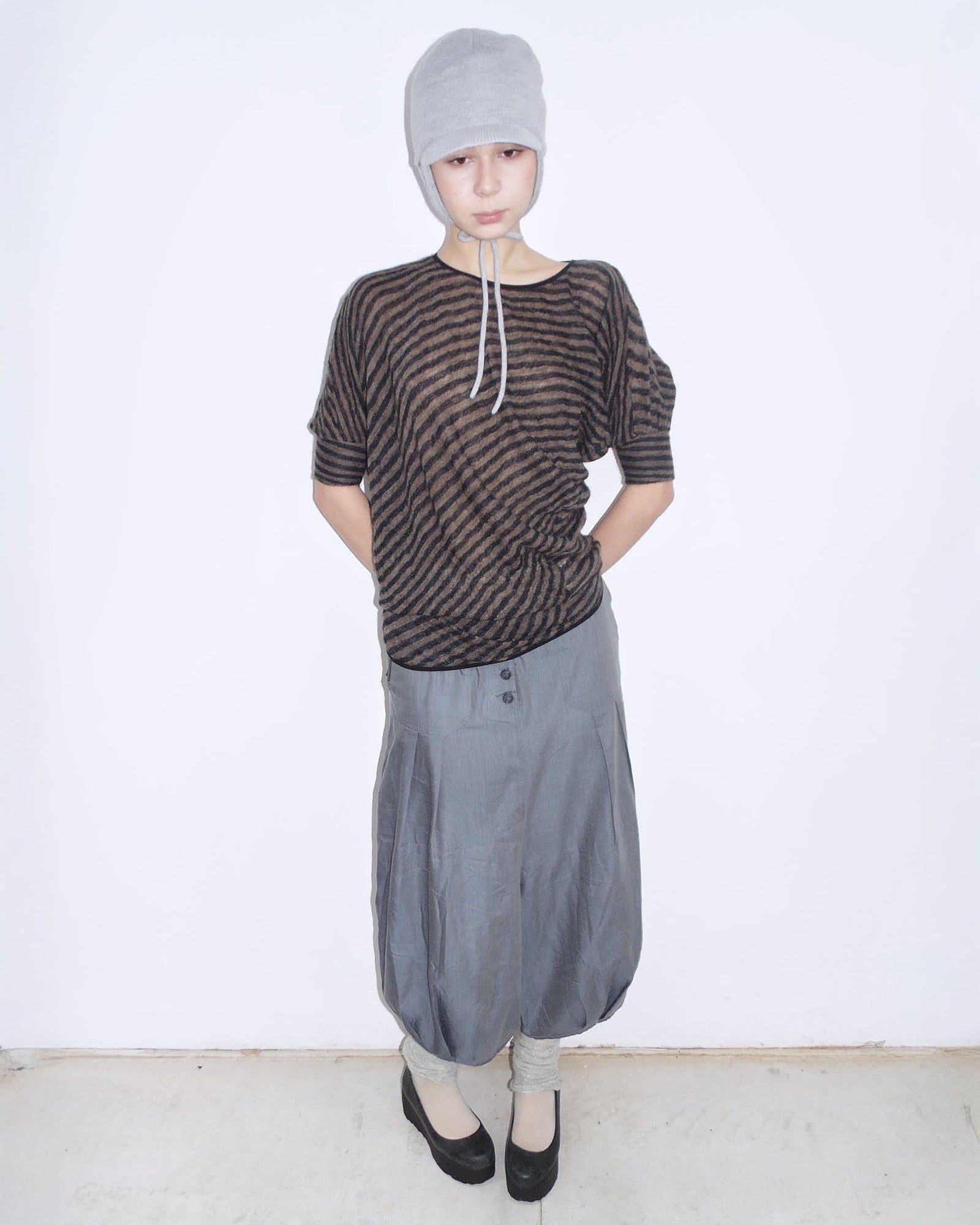 striped brown & black asymmetrical mohair top