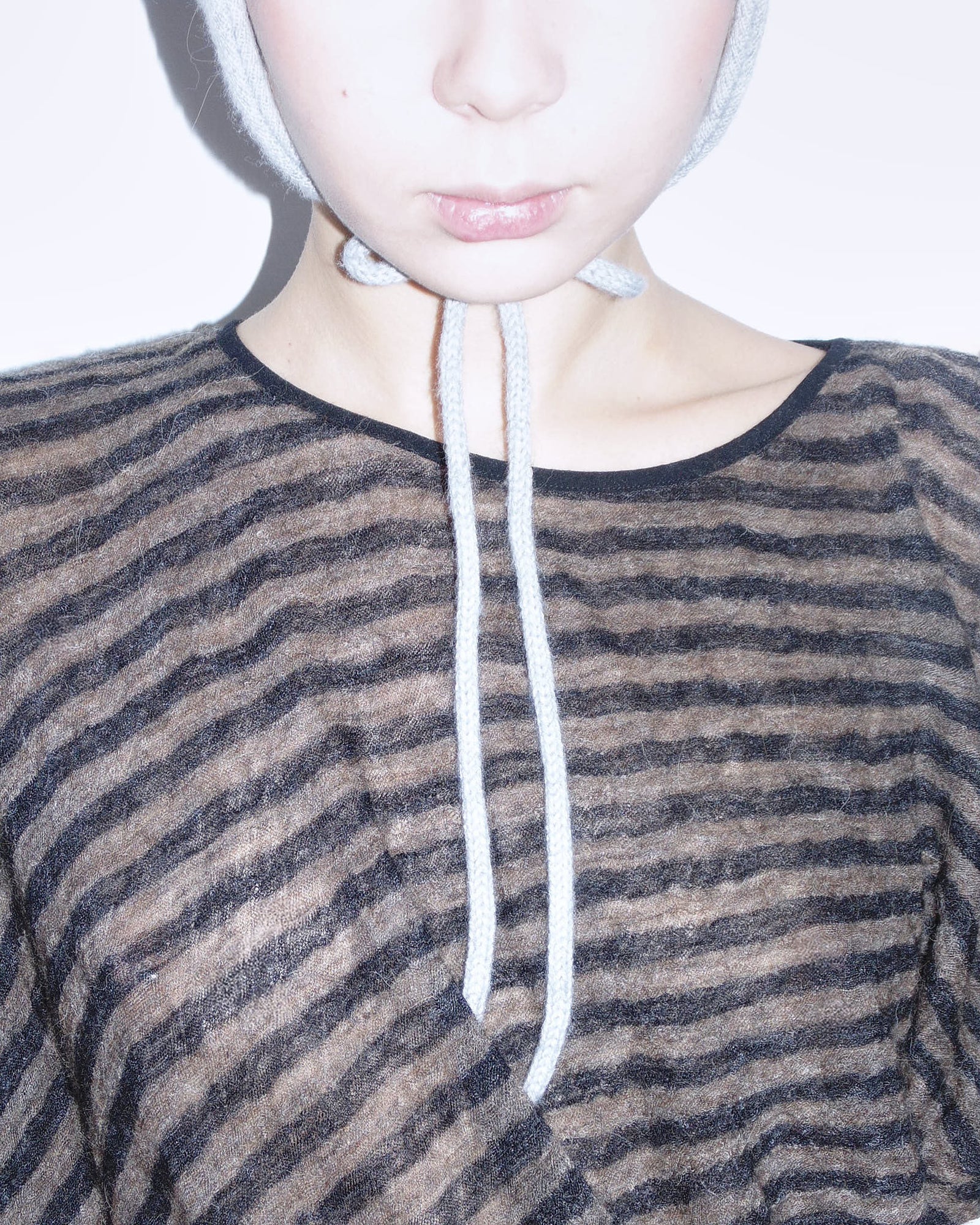 striped brown & black asymmetrical mohair top