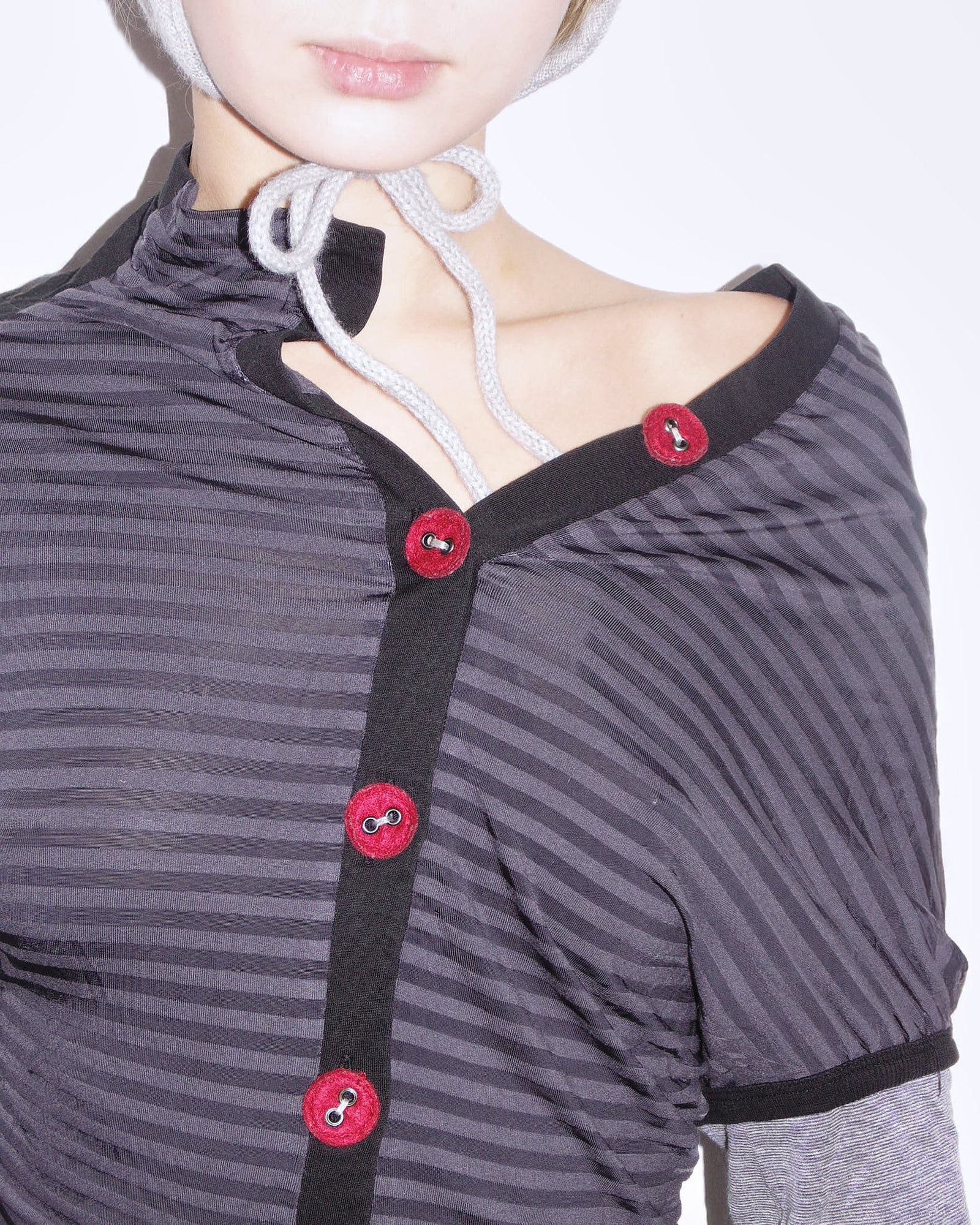 striped double layer button-up top