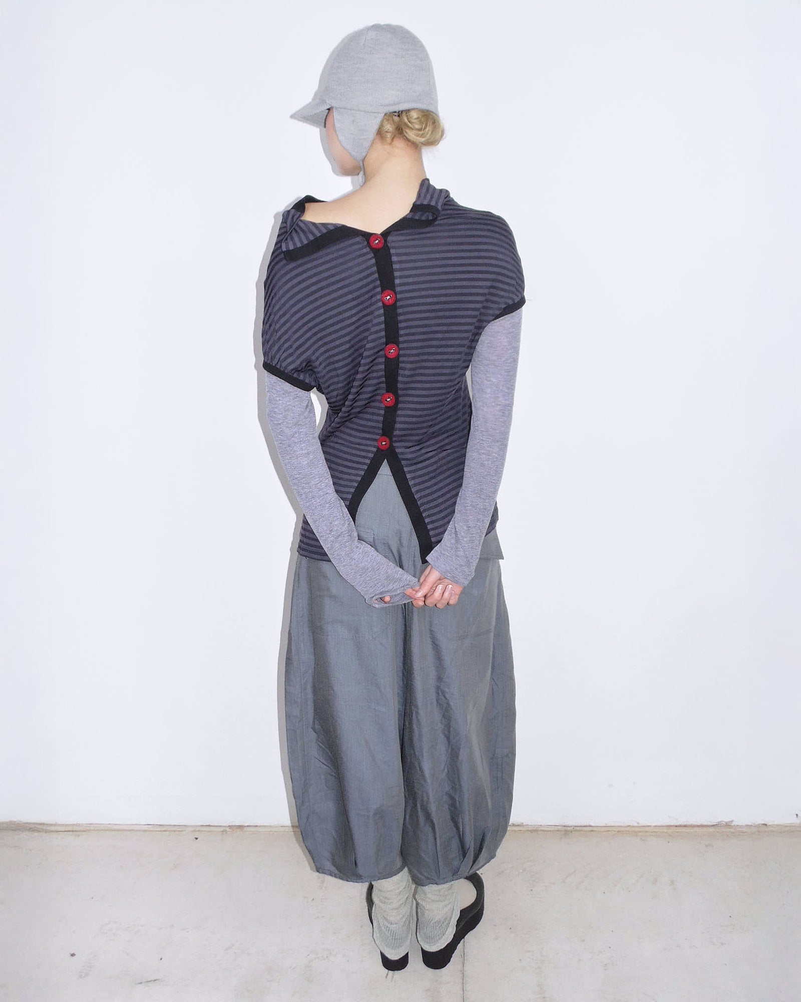 striped double layer button-up top