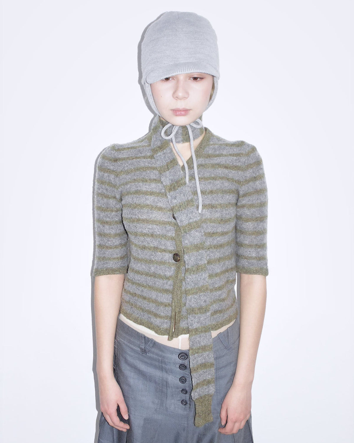 striped knit cardigan with scarf