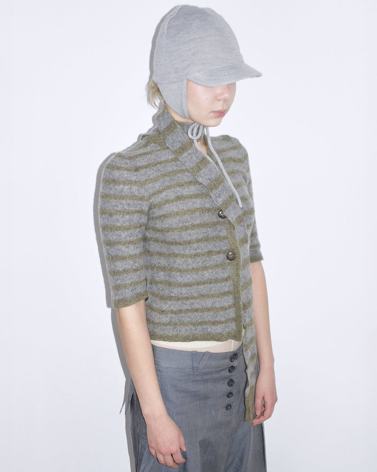 striped knit cardigan with scarf