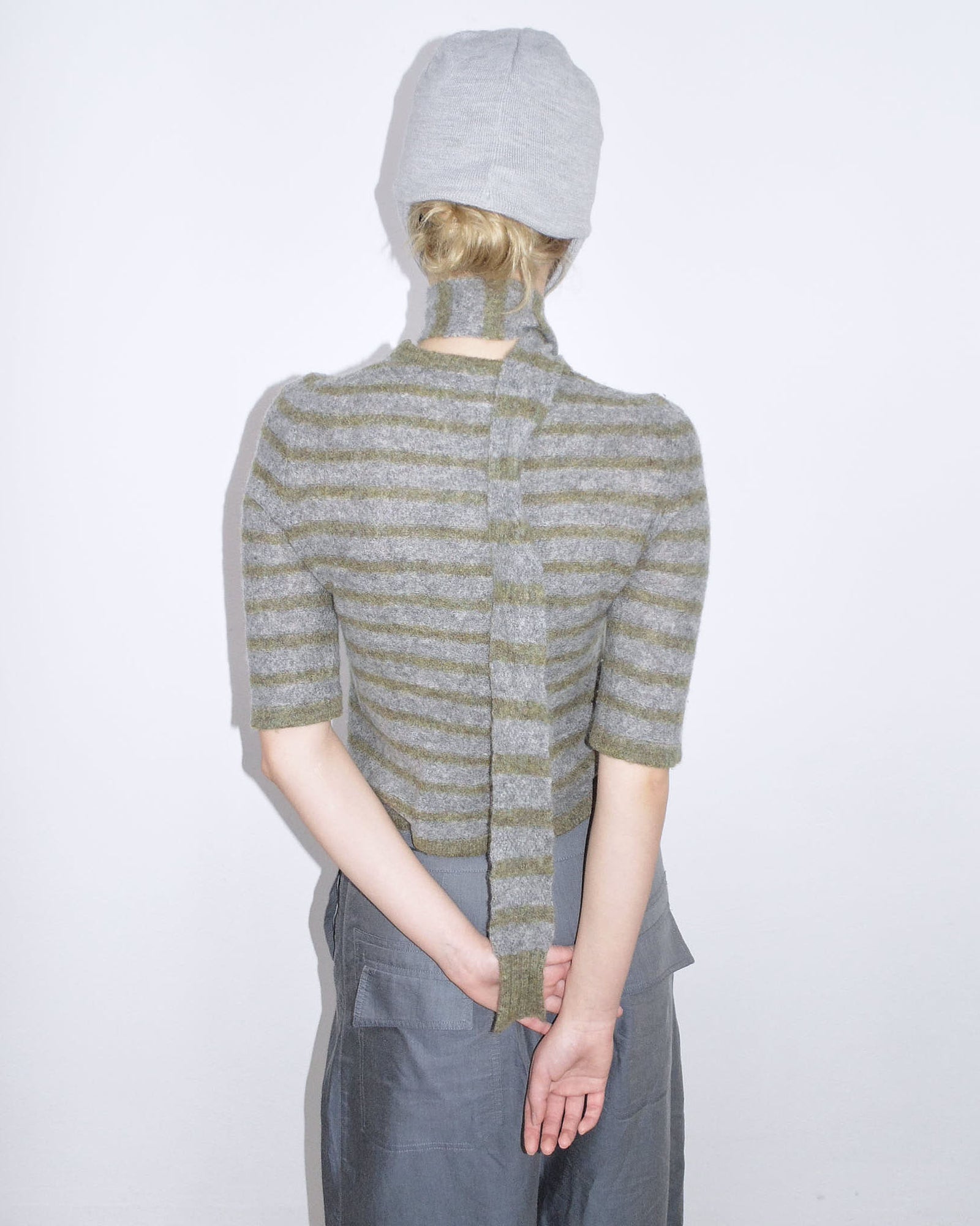 striped knit cardigan with scarf