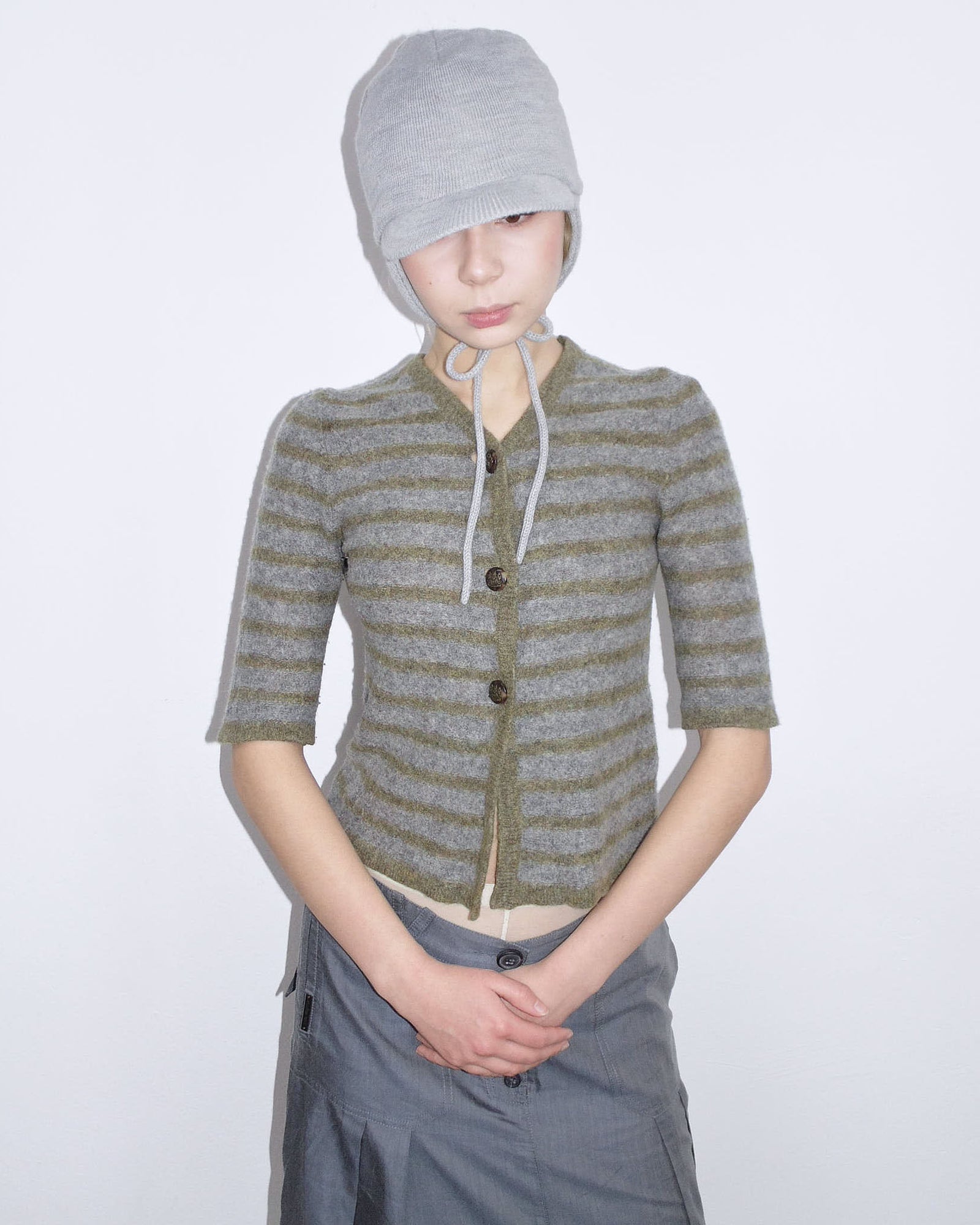 striped knit cardigan with scarf