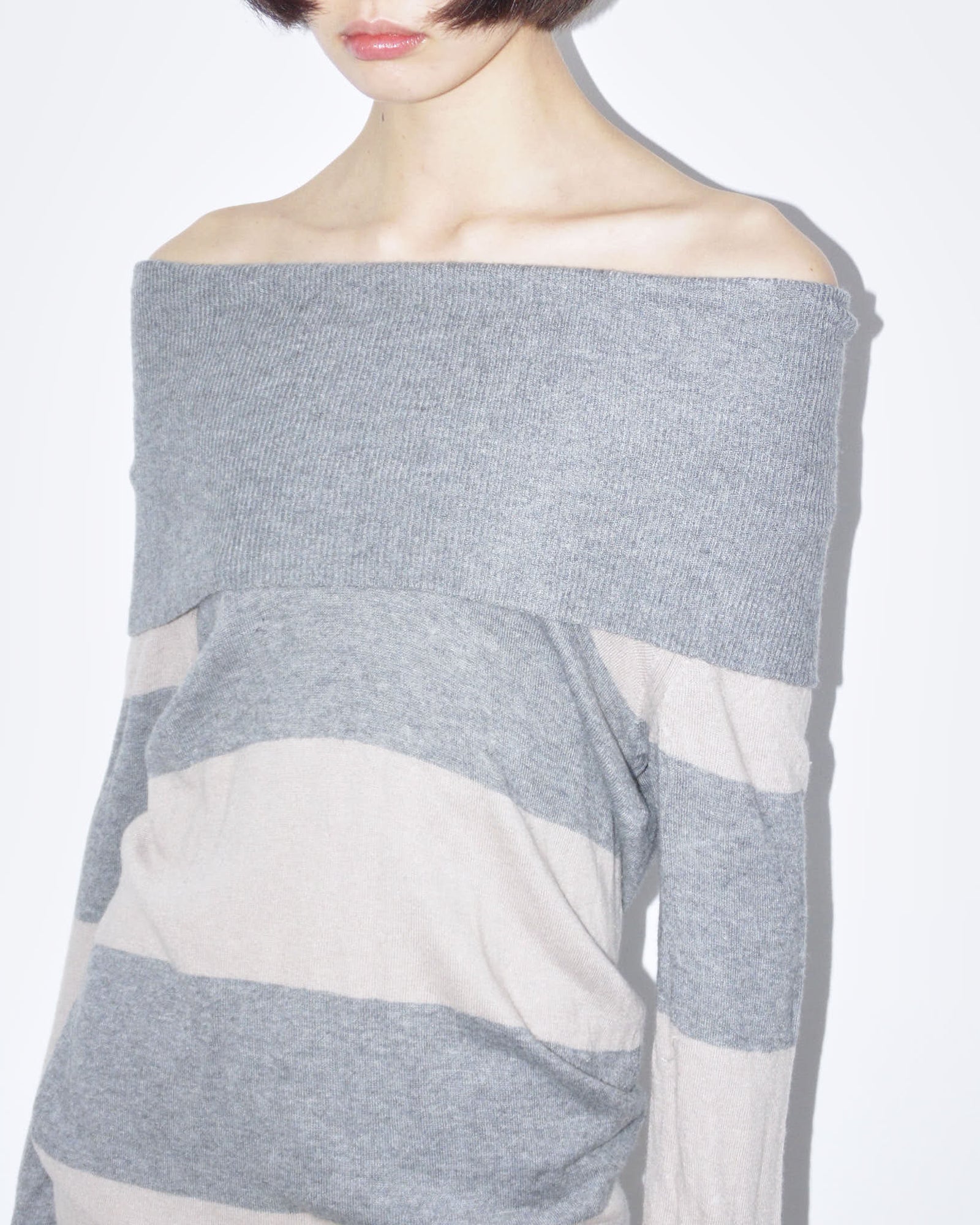 striped off-the-shoulder wool tee/mini dress