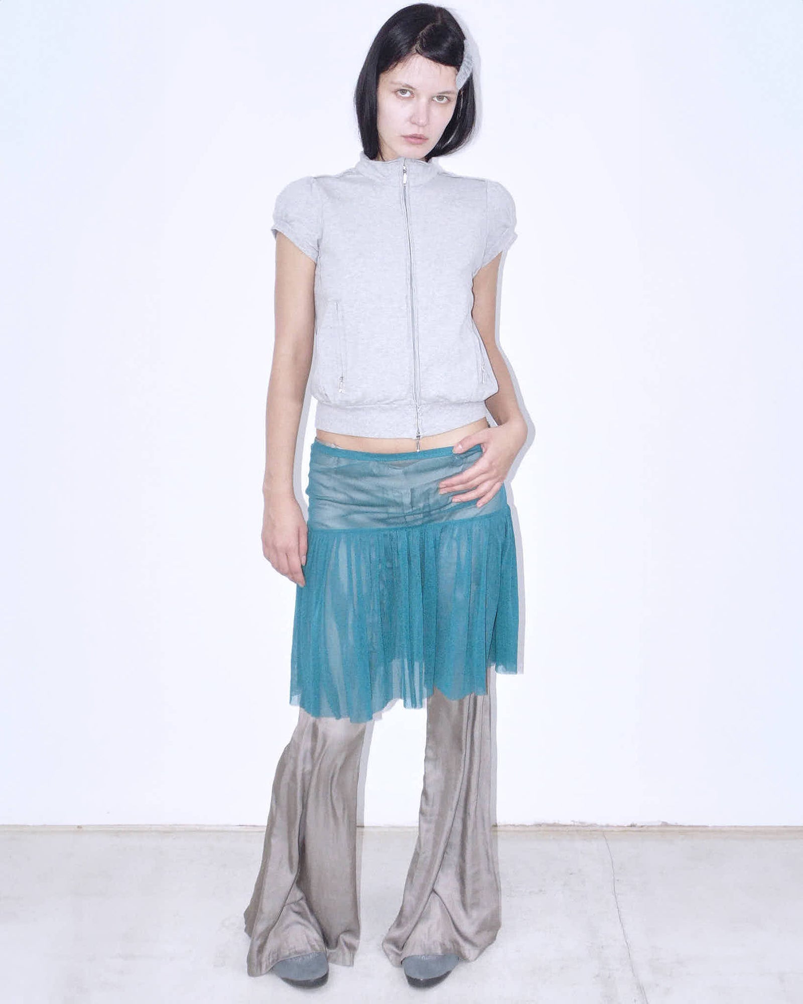 turquoise flared mesh skirt