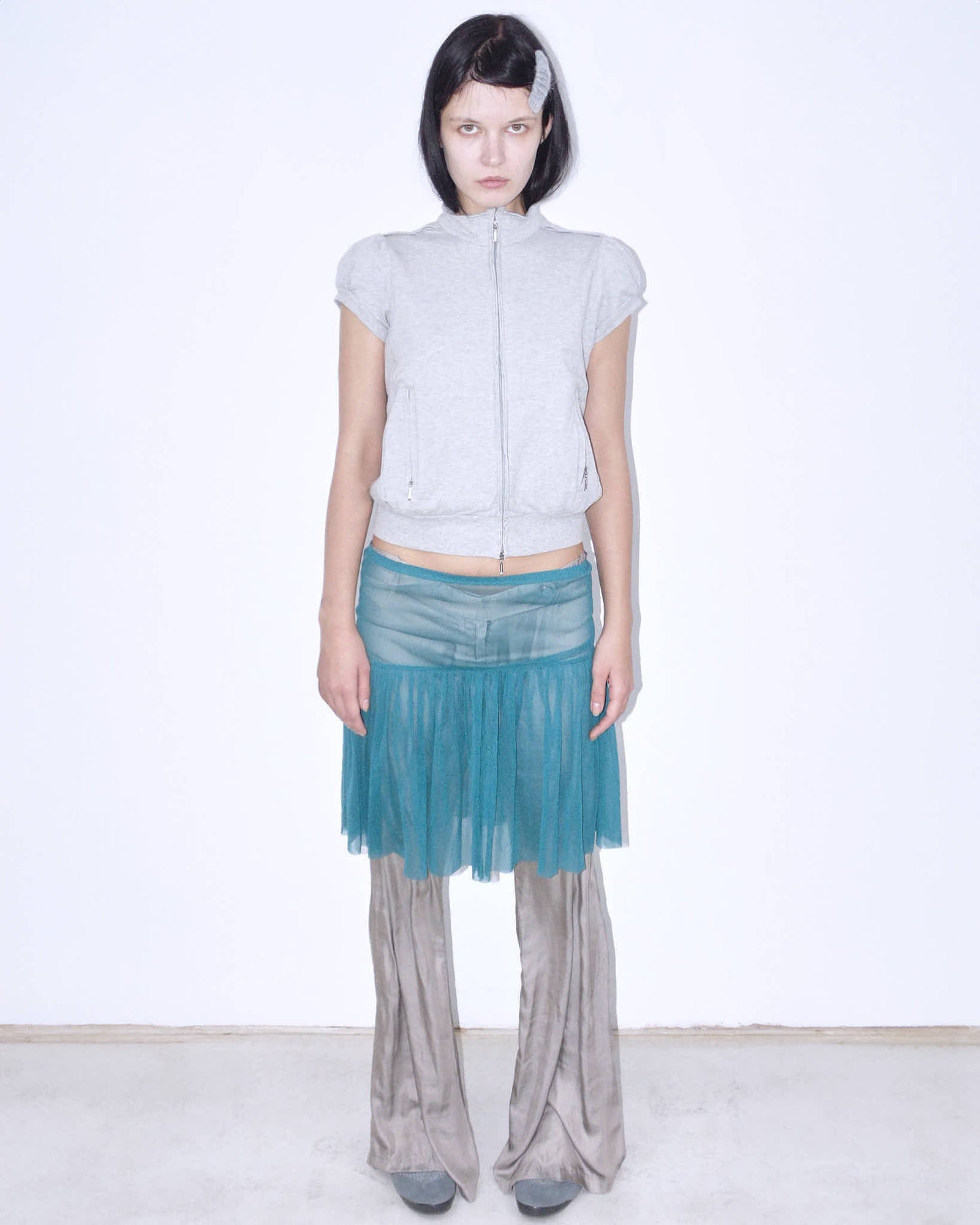 turquoise flared mesh skirt