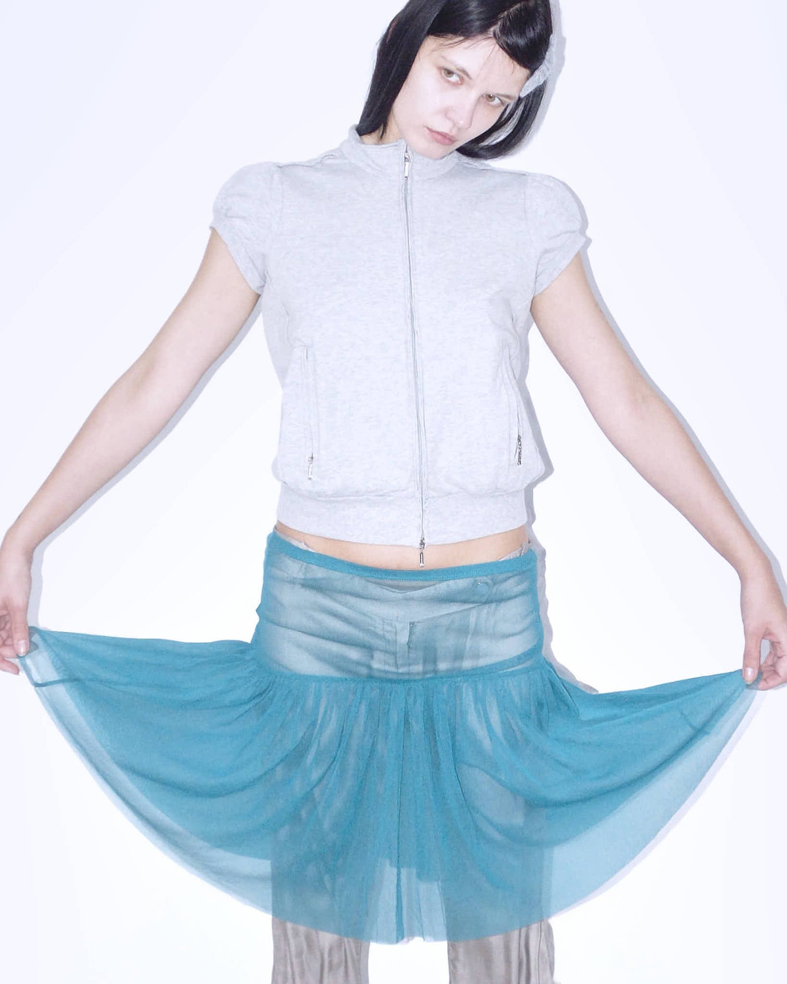turquoise flared mesh skirt