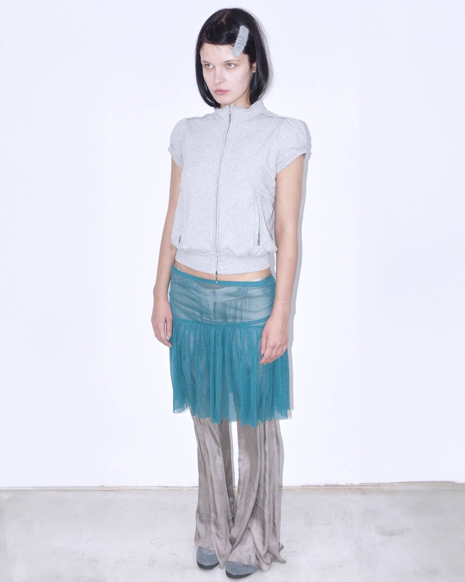 turquoise flared mesh skirt