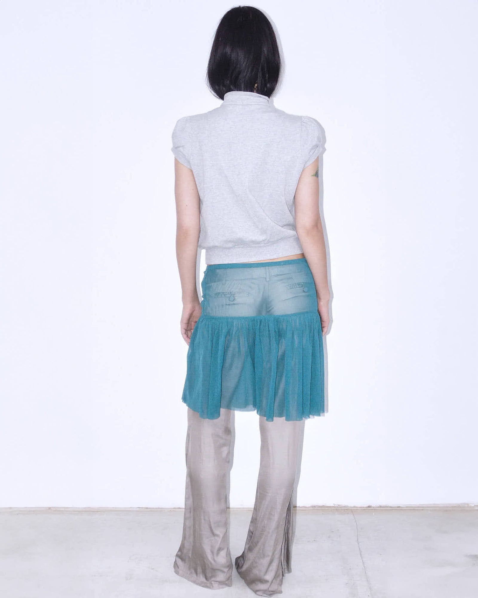 turquoise flared mesh skirt