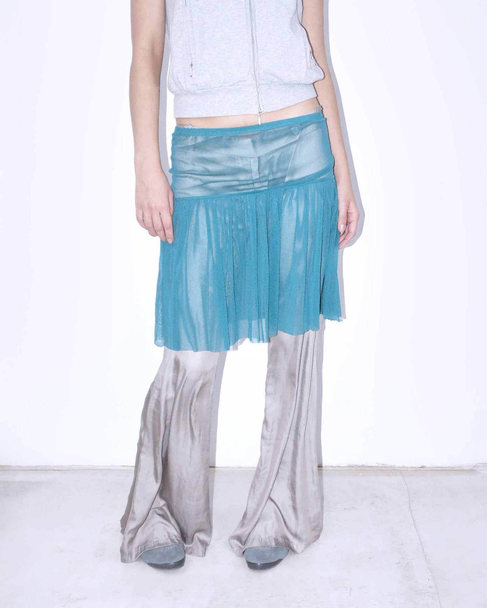 turquoise flared mesh skirt