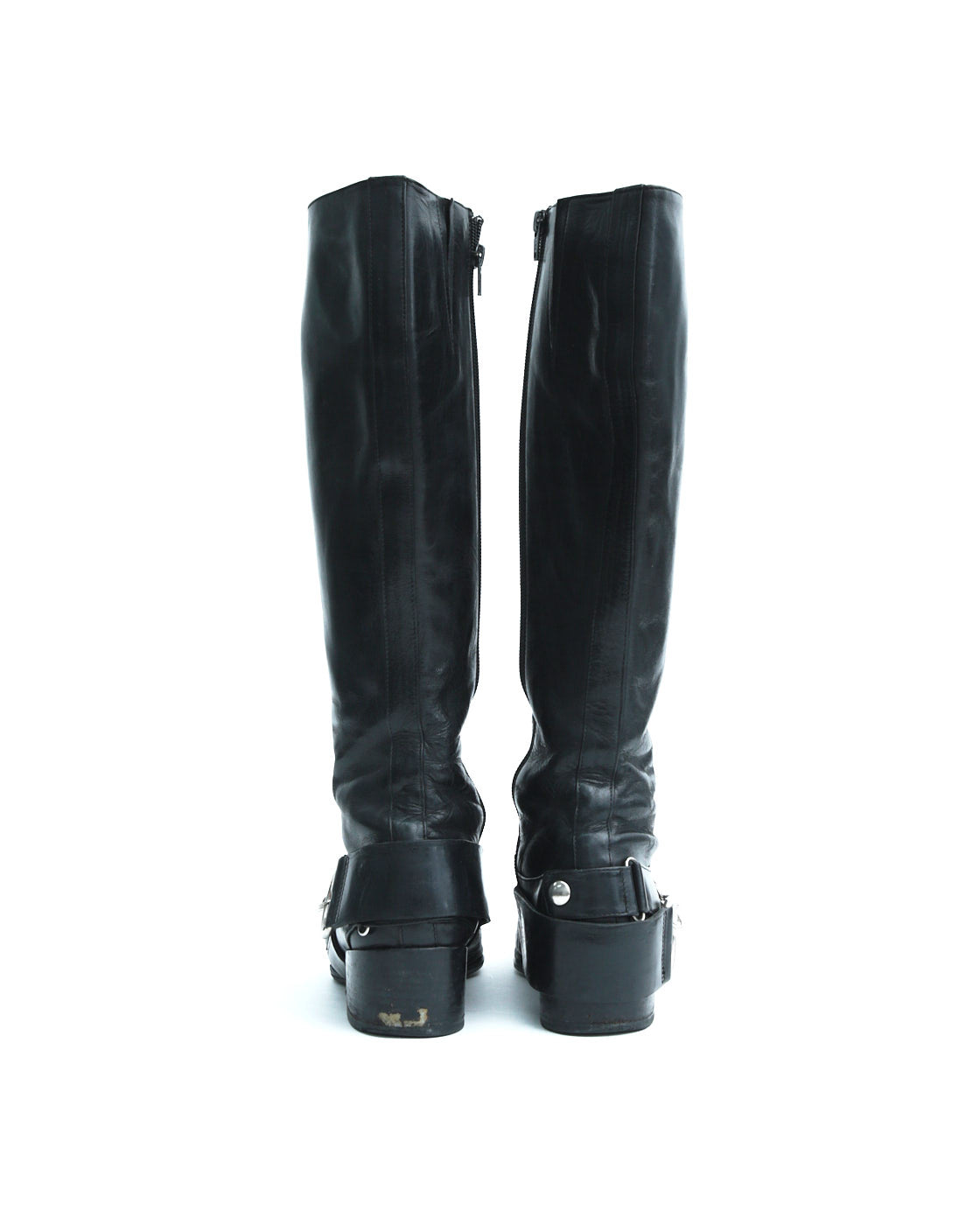 black leather harness boots