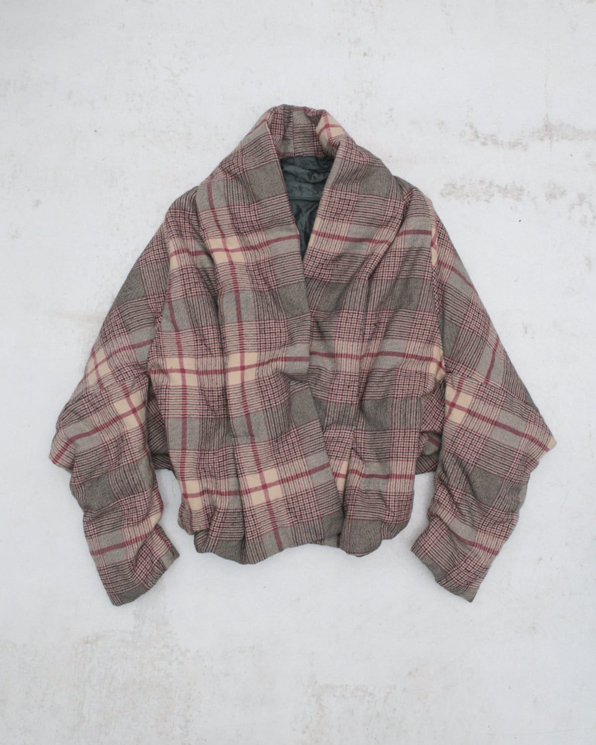 wool oversized warm colored plaid puffer coat