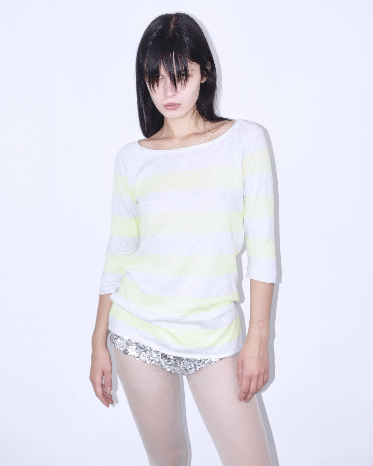 yellow & gray striped top
