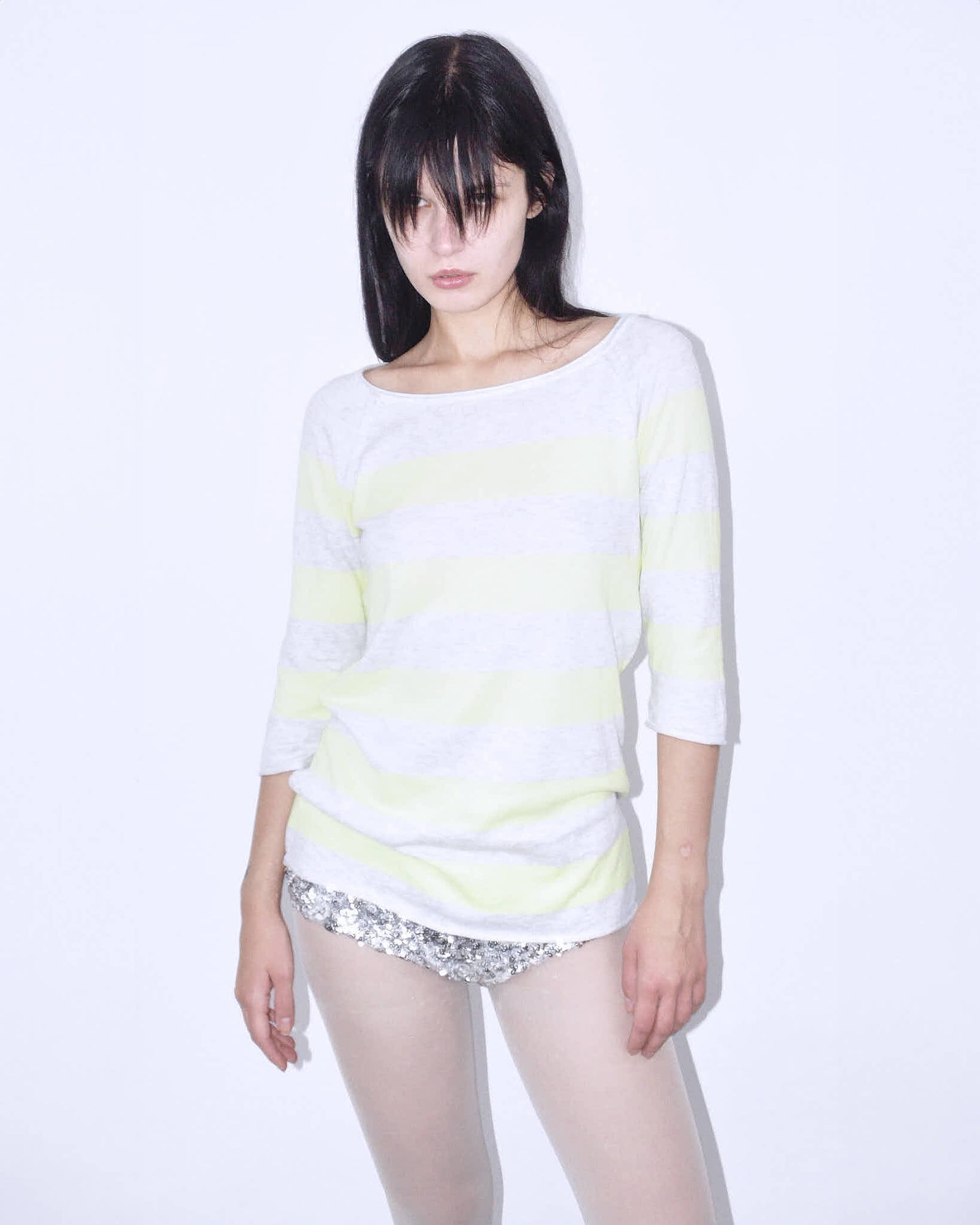 yellow & gray striped top