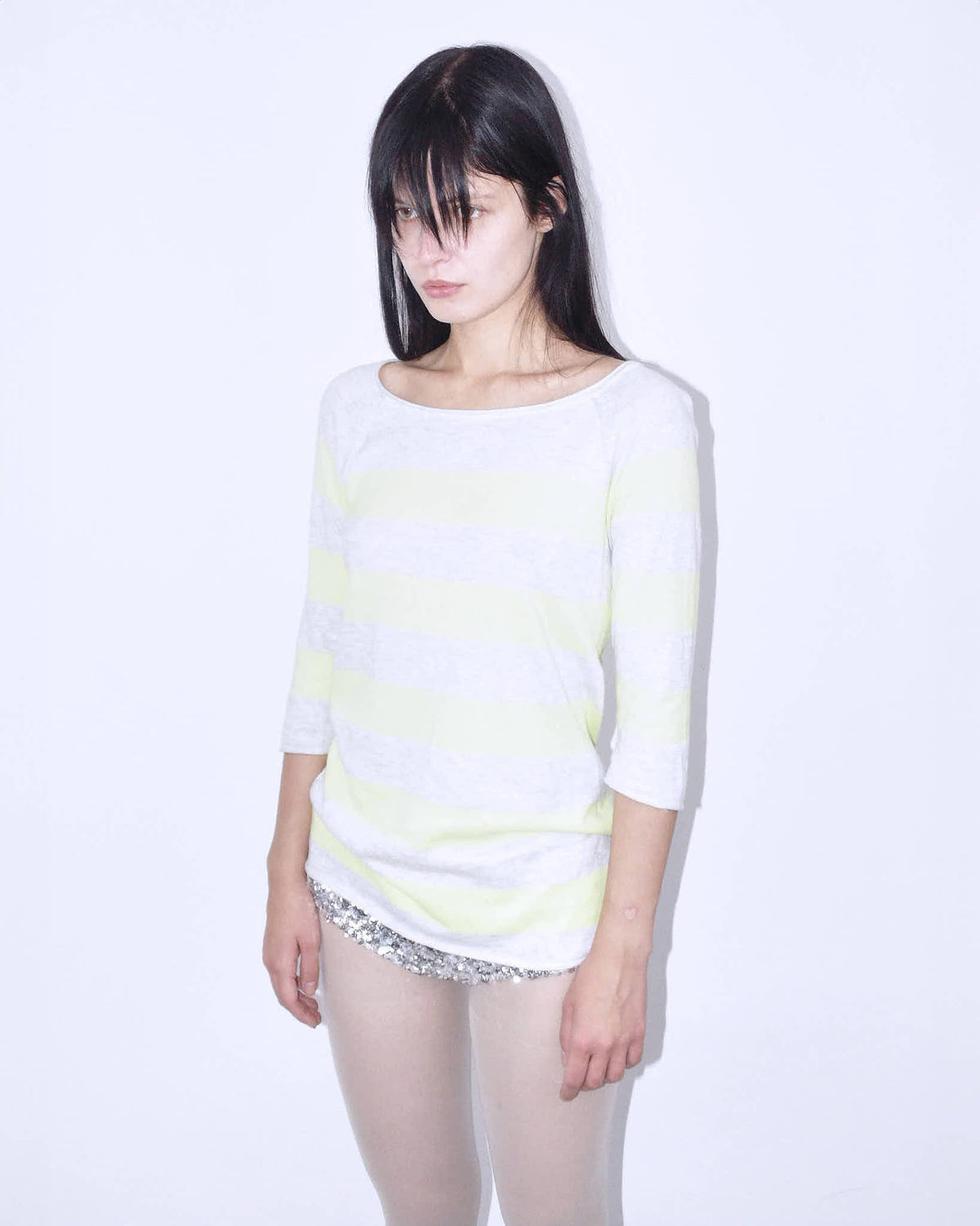 yellow & gray striped top