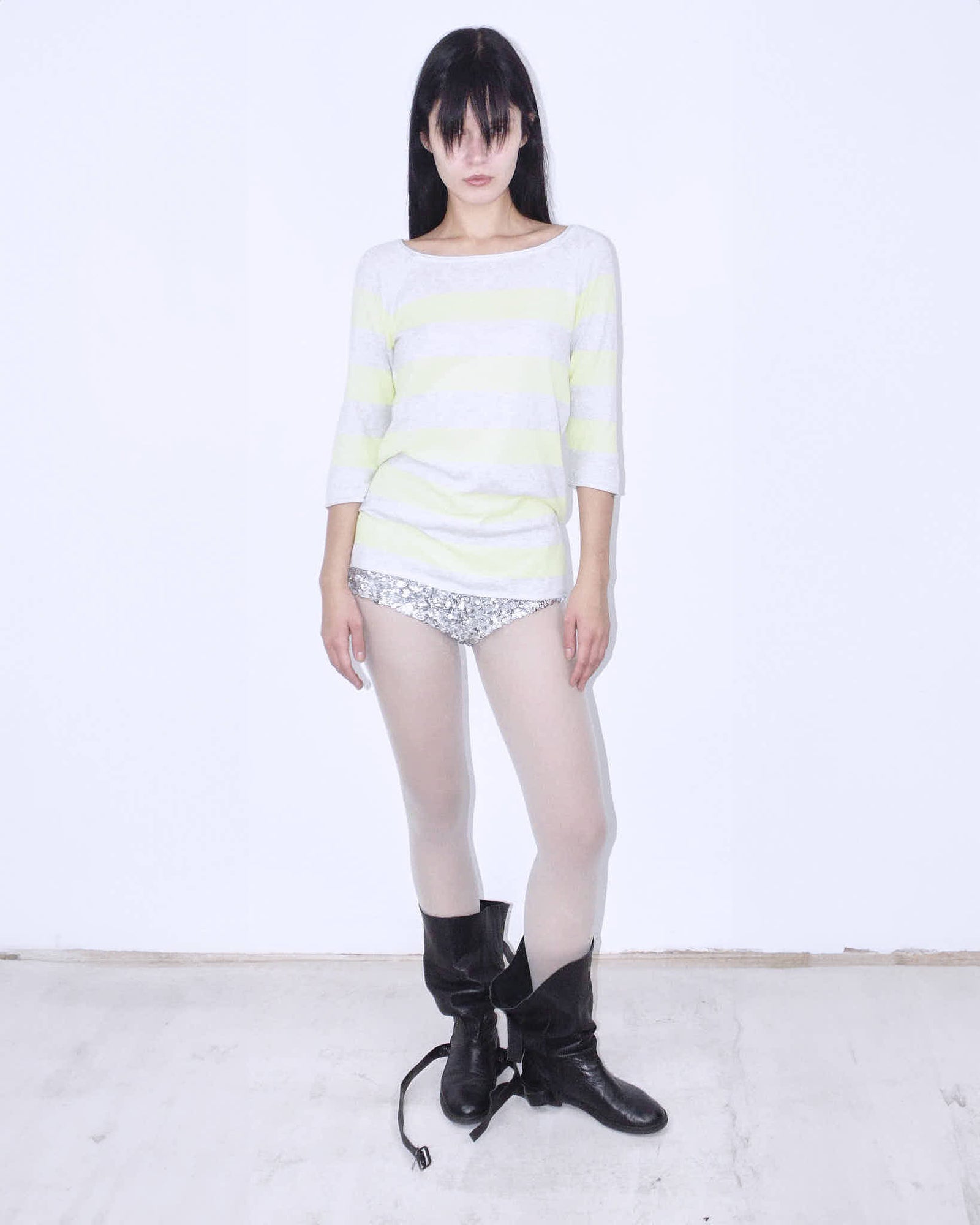 yellow & gray striped top
