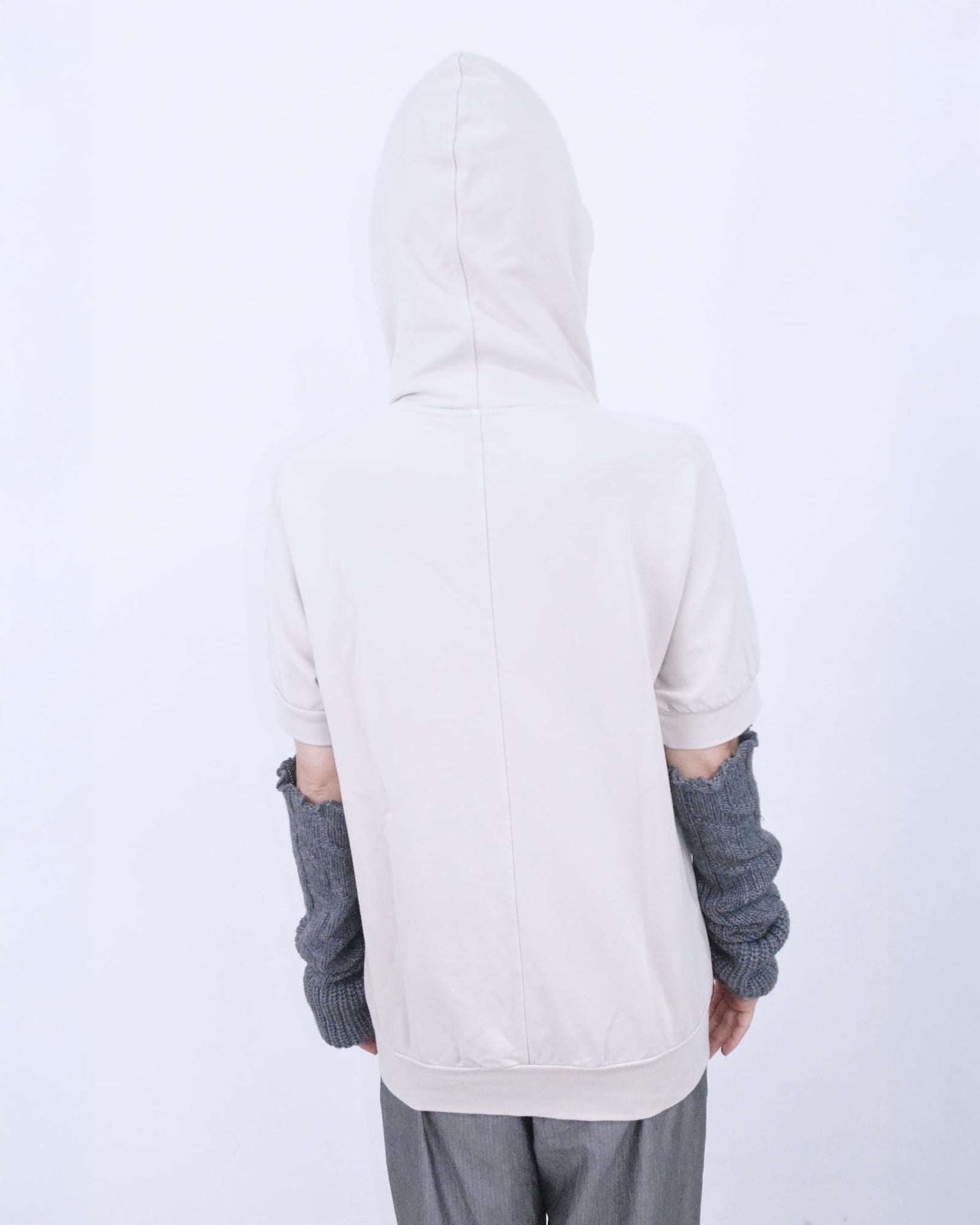 zipper hooded oversized top with transparent sequins