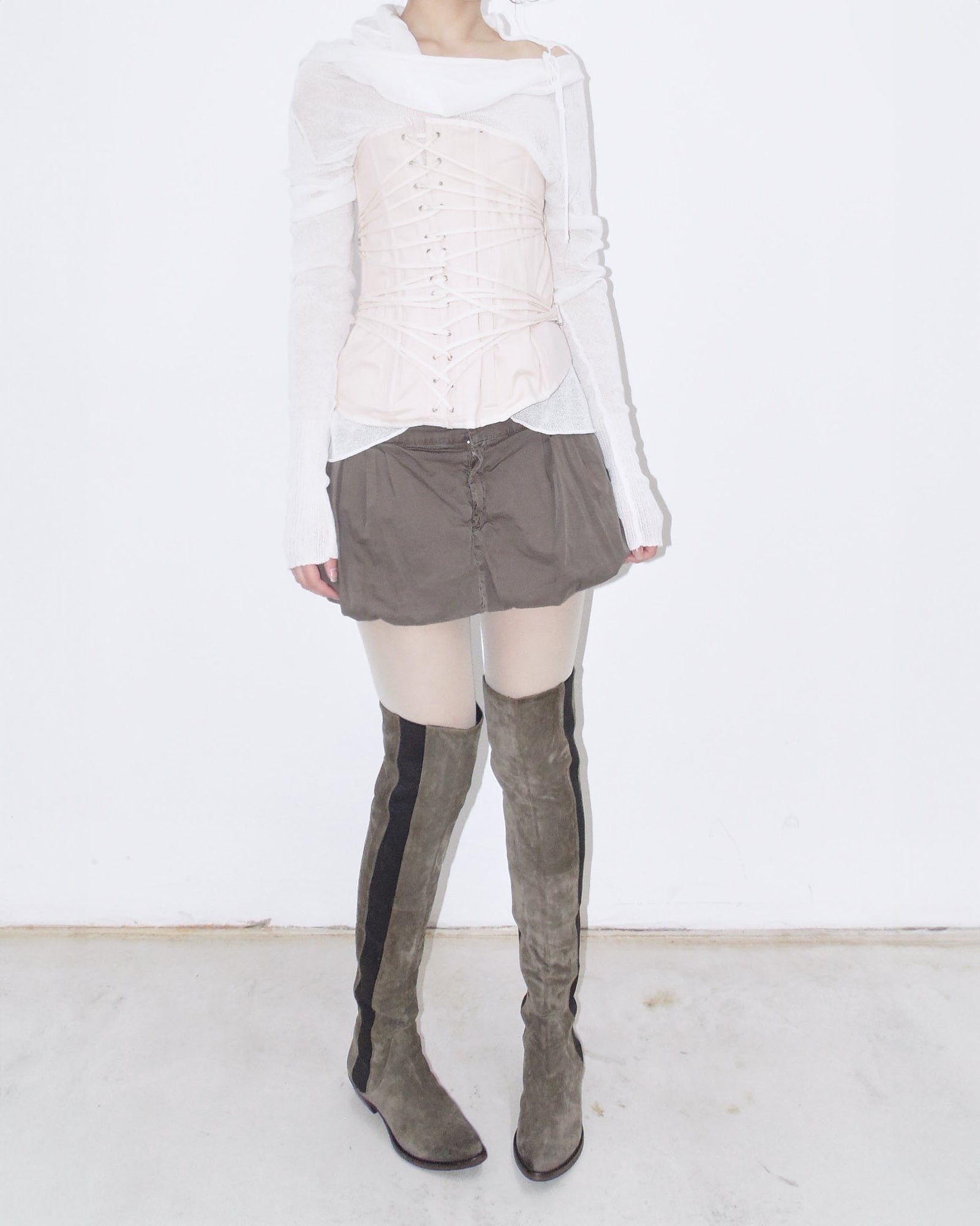 army green knee-high suede boots