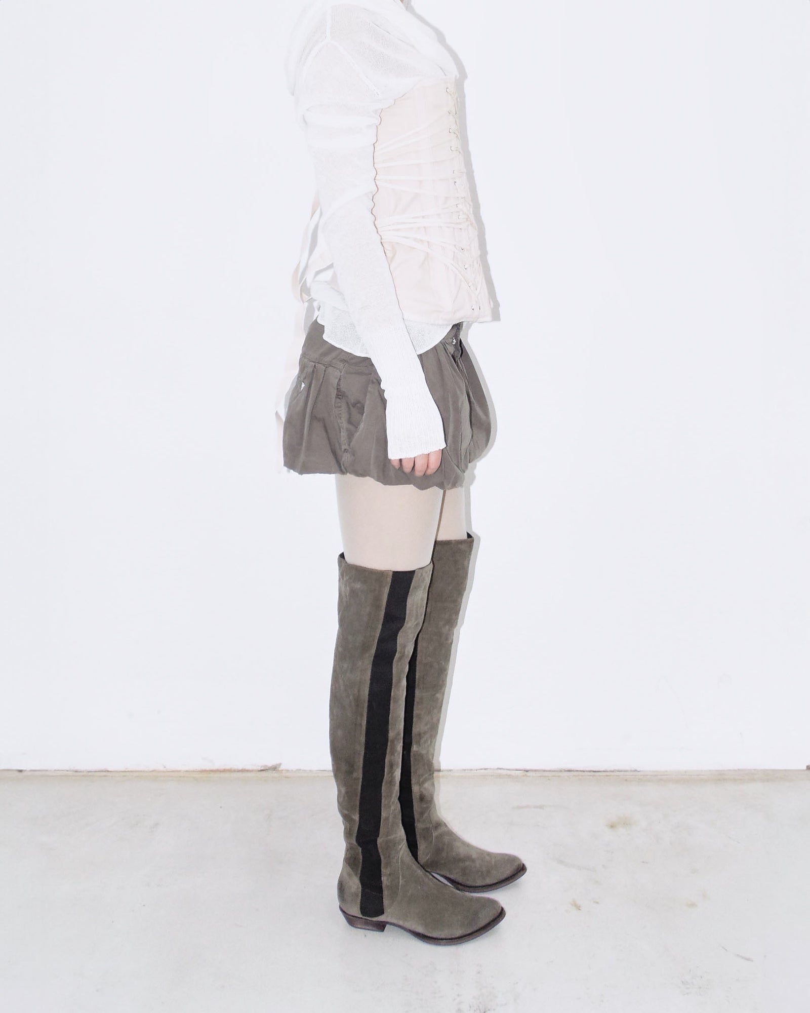 army green knee-high suede boots