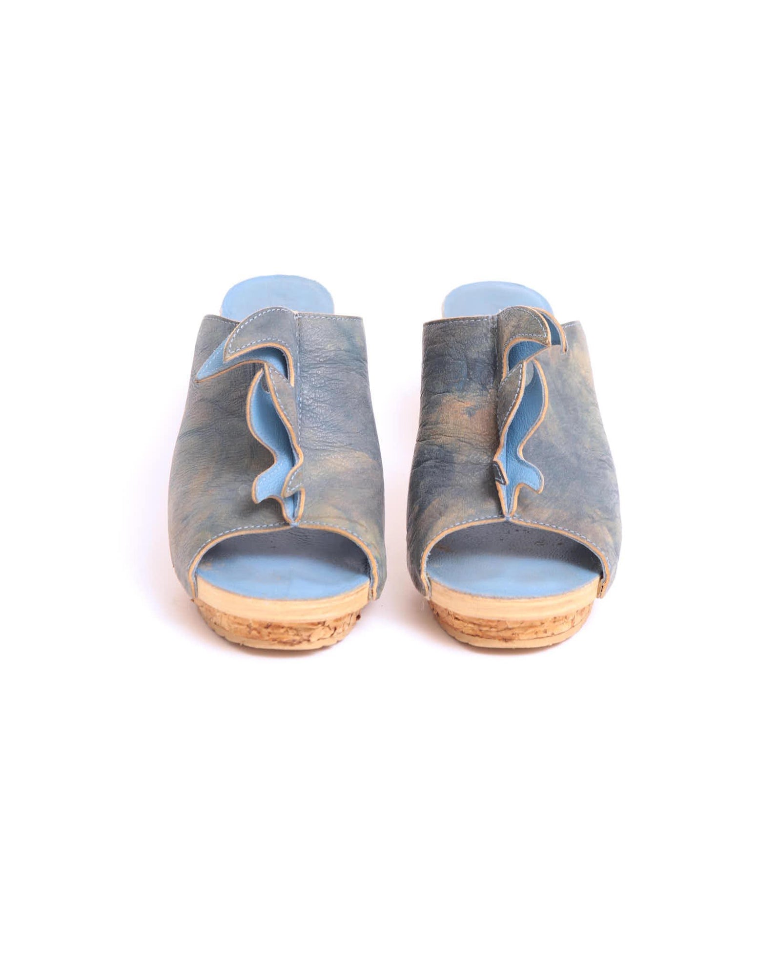 blue open toe flame heels