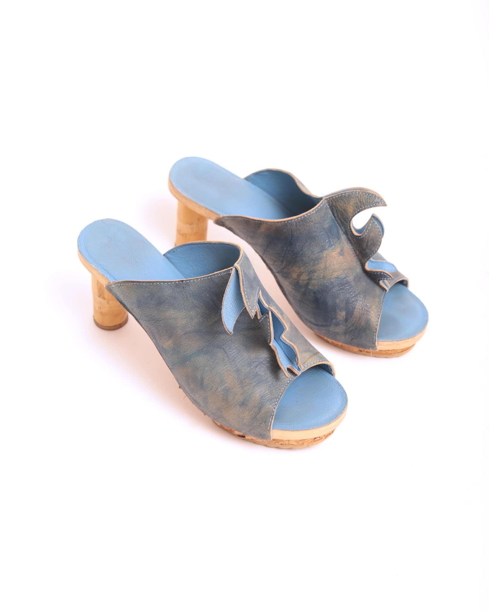 blue open toe flame heels