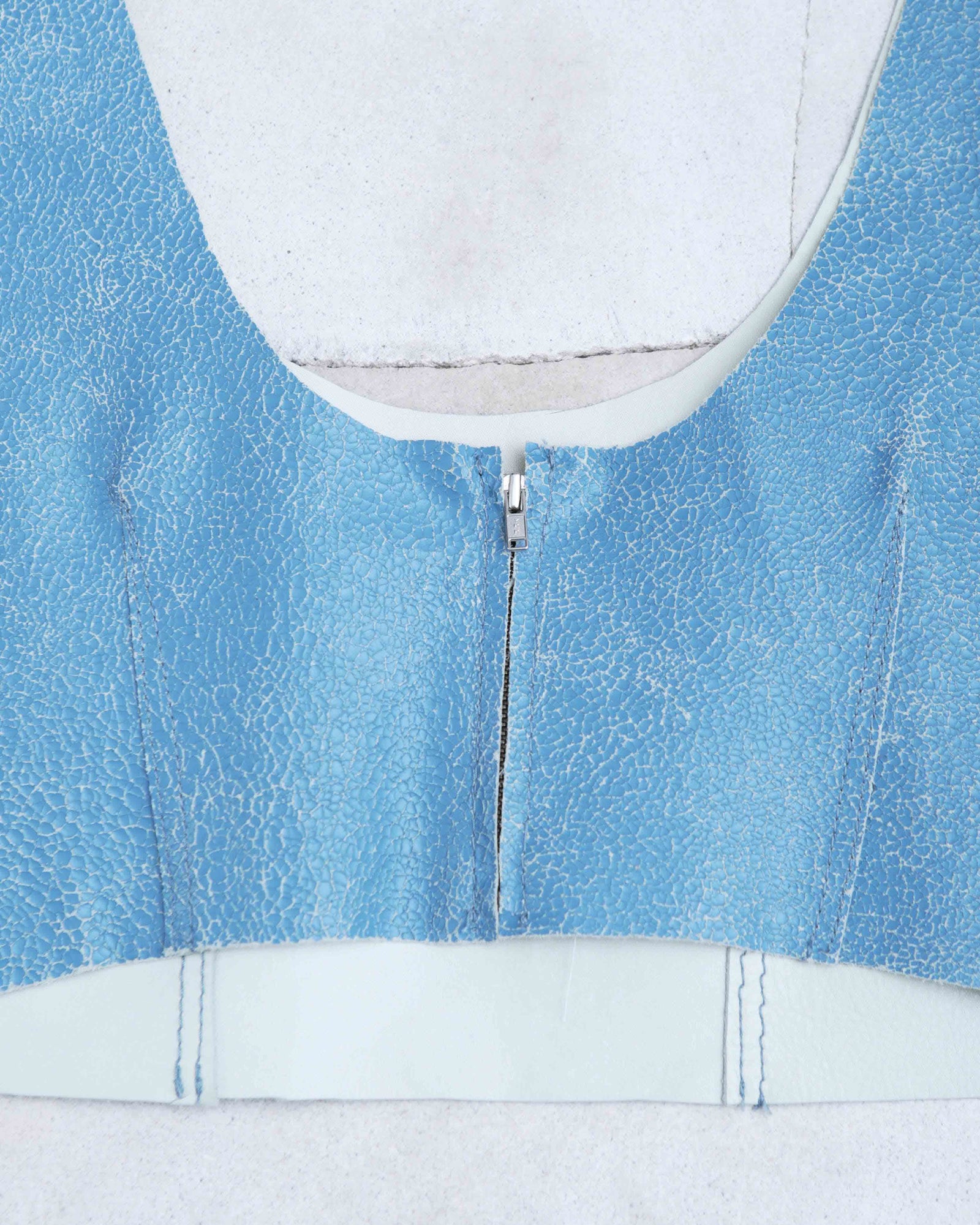 distressed leather blue cropped top