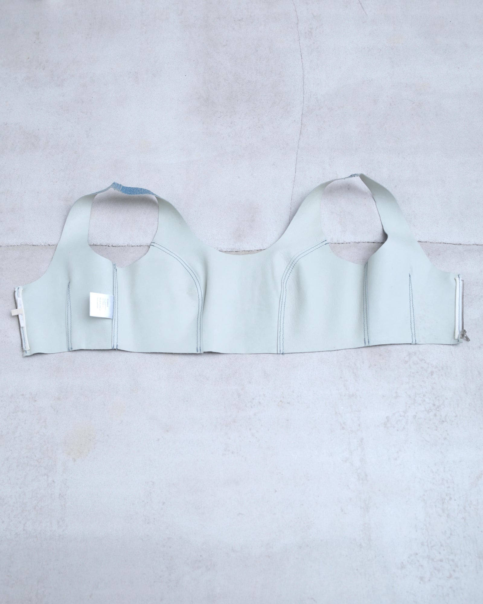 distressed leather blue cropped top