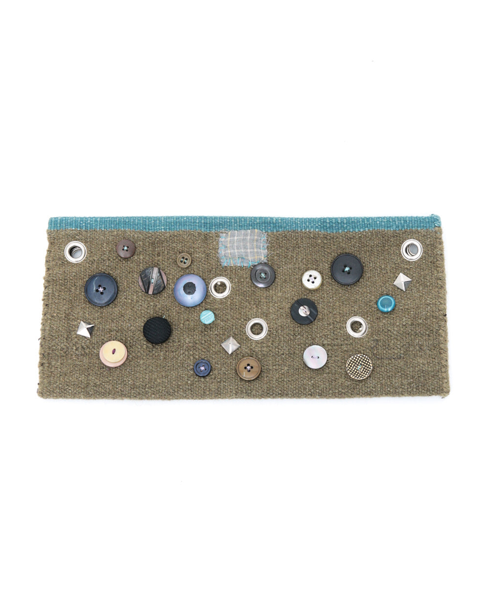 khaki button studded clutch bag