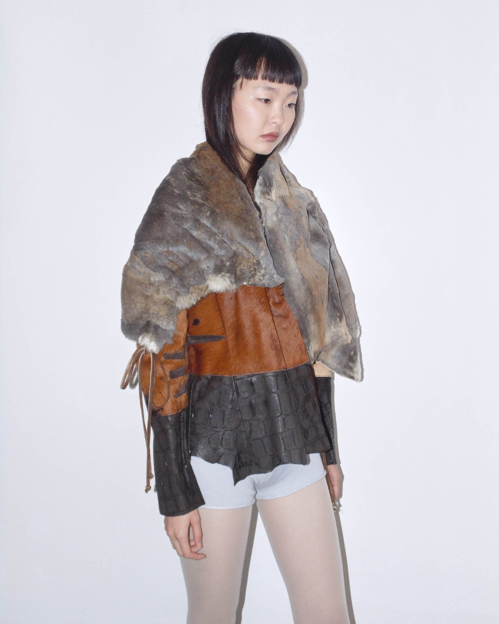 patchwork leather fur jacket ツギハギ V系 y2k raw cut leather and fur patchwork jacket – ANEMONIA